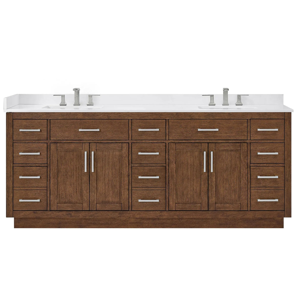 84" Beckett Double Bathroom Vanity with Toe Kick Dark Oak Brushed Nickel Trim by wyndham View 16