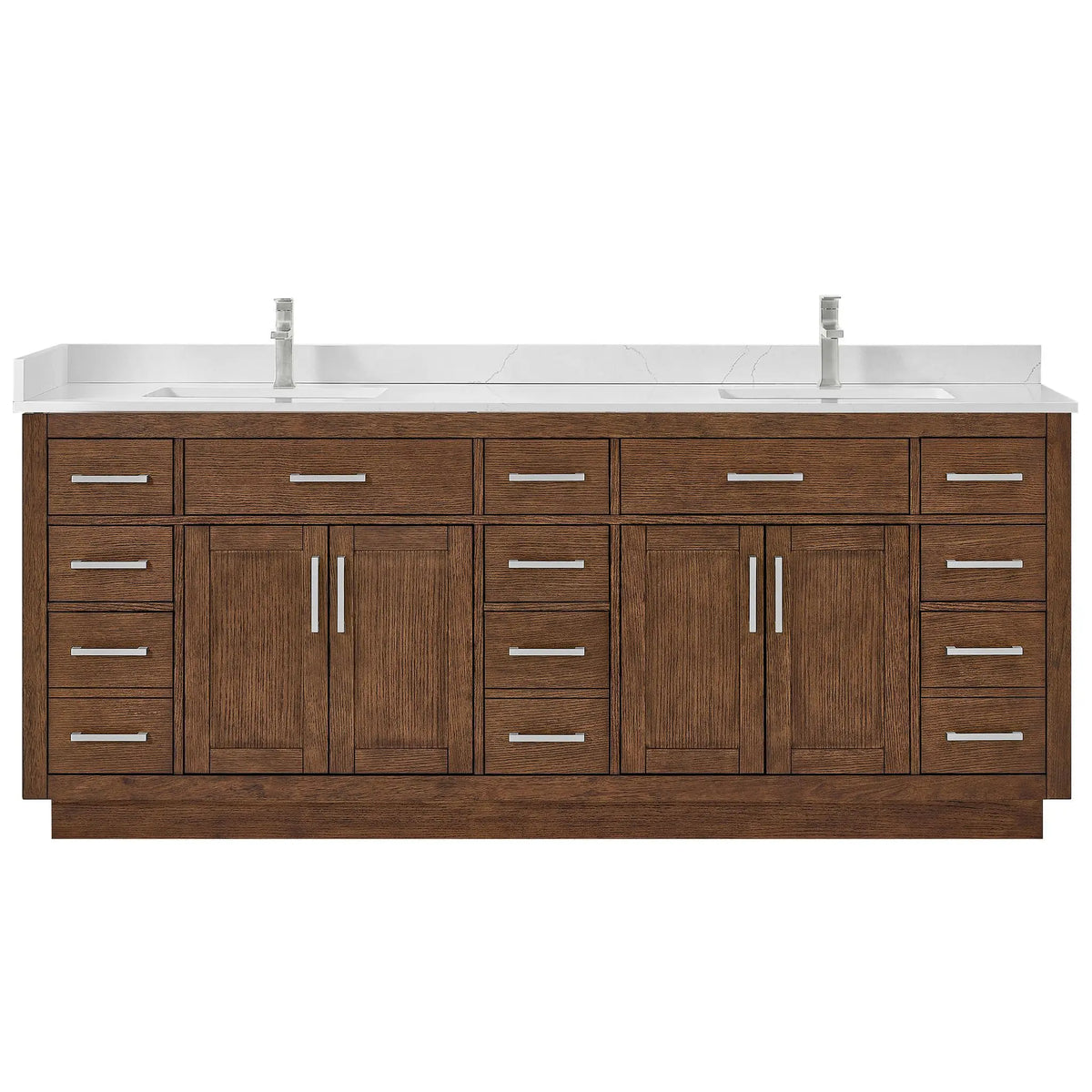 84" Beckett Double Bathroom Vanity with Toe Kick Dark Oak Brushed Nickel Trim by wyndham View 21