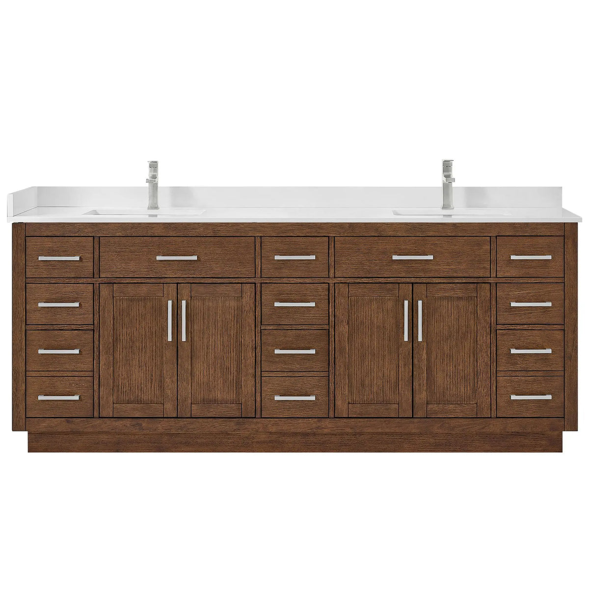 84" Beckett Double Bathroom Vanity with Toe Kick Dark Oak Brushed Nickel Trim by wyndham View 26