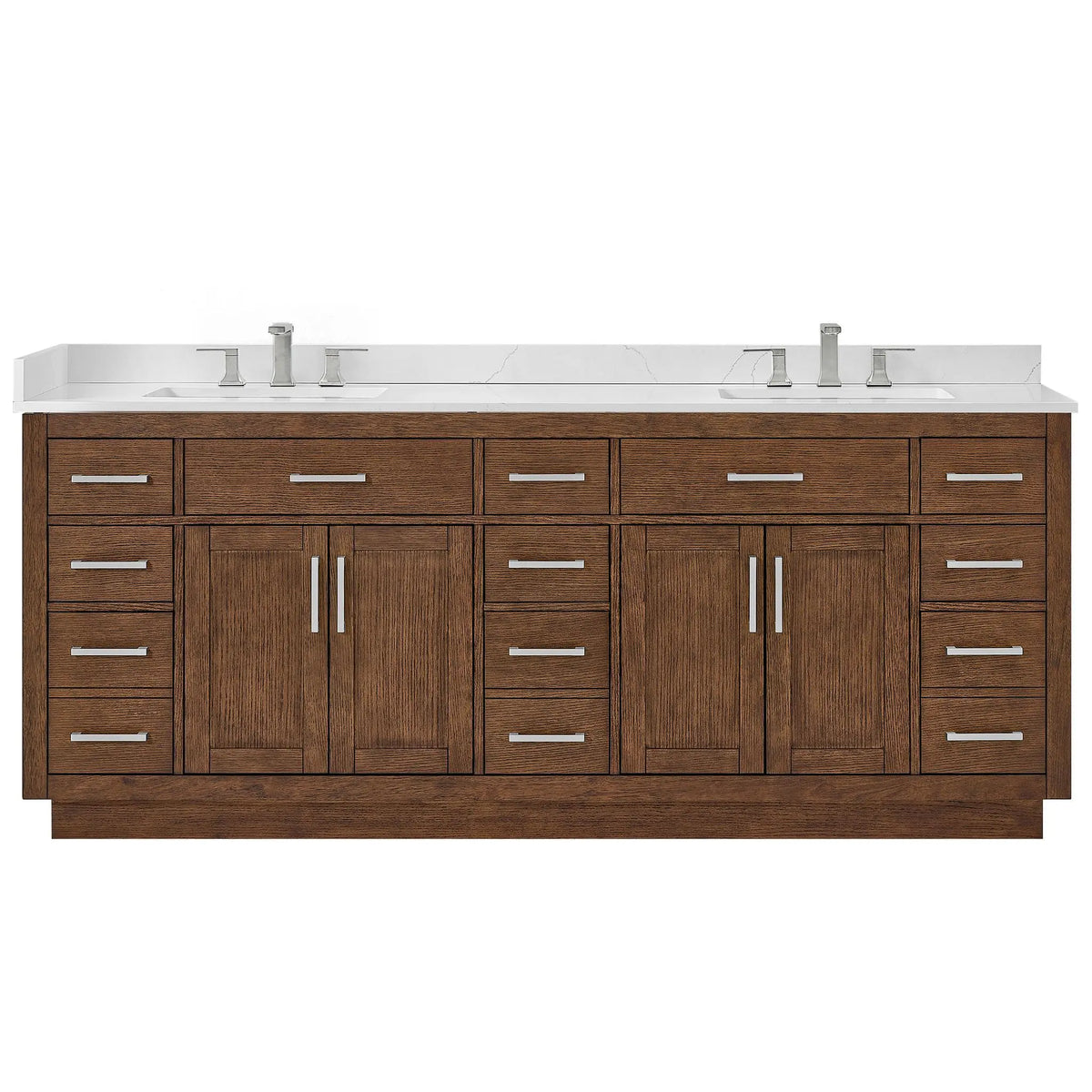 84" Beckett Double Bathroom Vanity with Toe Kick Dark Oak Brushed Nickel Trim by wyndham View 31