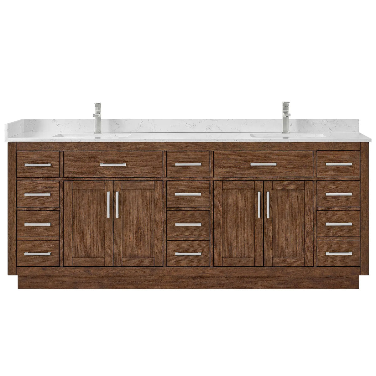 84" Beckett Double Bathroom Vanity with Toe Kick Dark Oak Brushed Nickel Trim by wyndham View 1