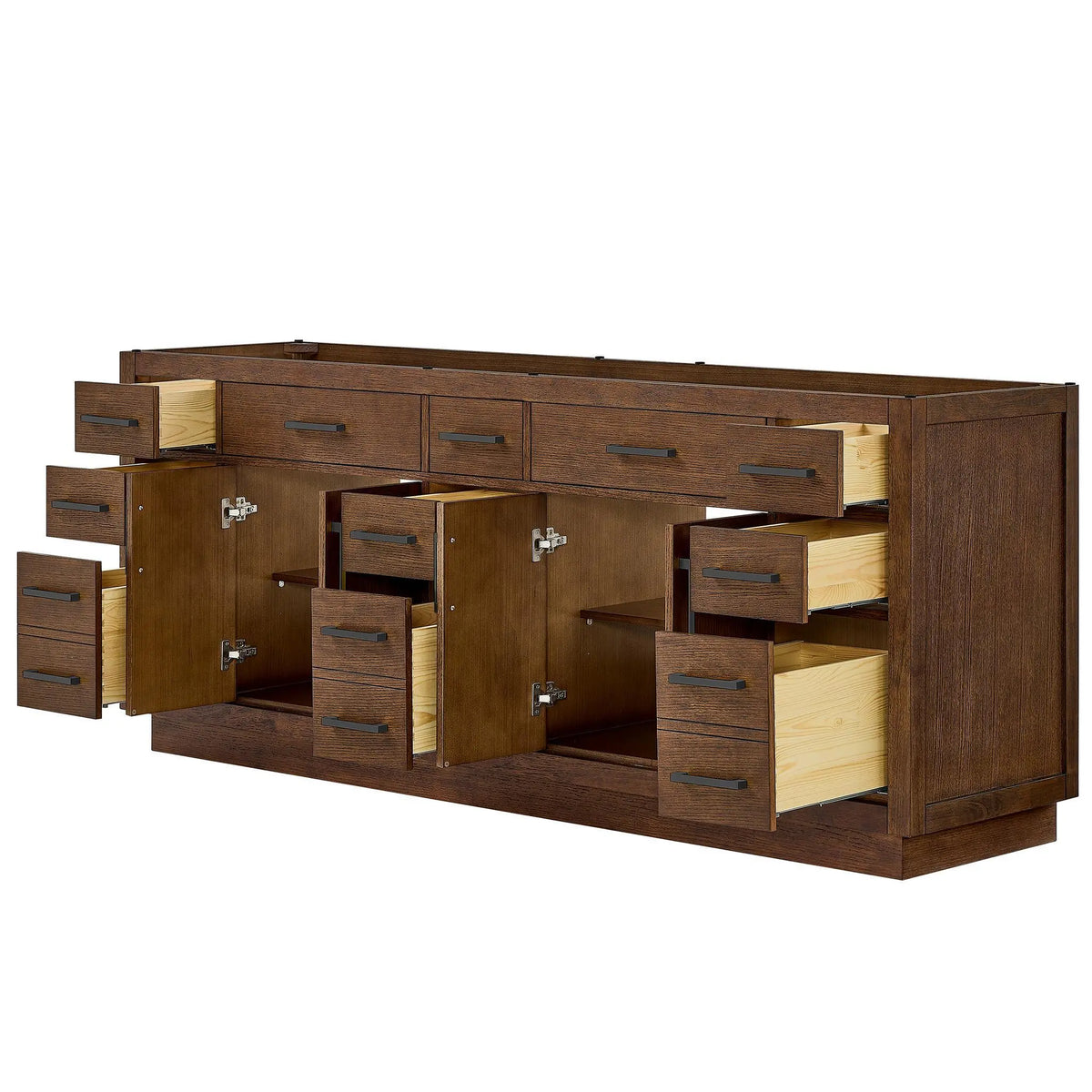 84" Beckett Double Bathroom Vanity with Toe Kick Dark Oak Matte Black Trim by wyndham View 42