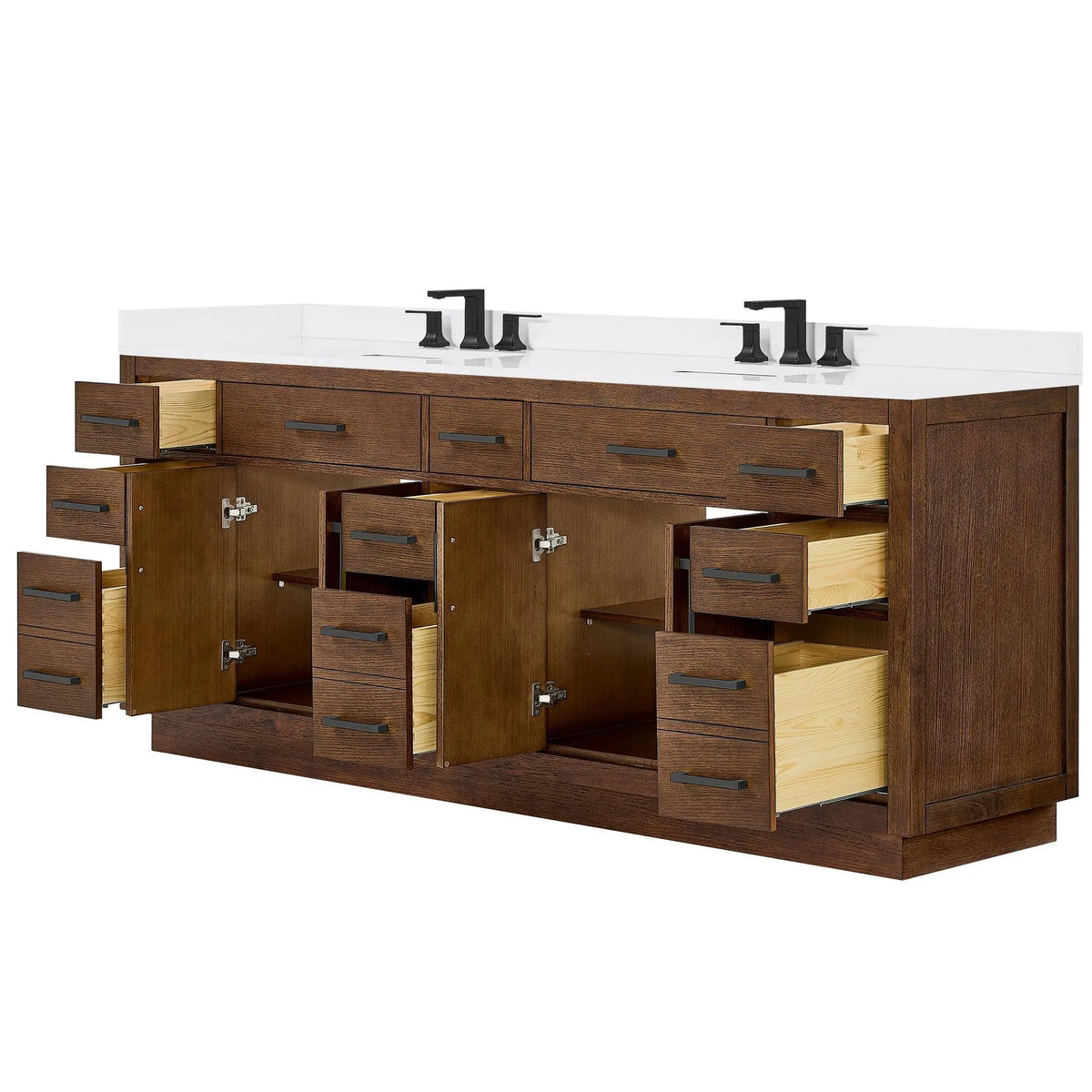 84" Beckett Double Bathroom Vanity with Toe Kick Dark Oak Matte Black Trim by wyndham View 18