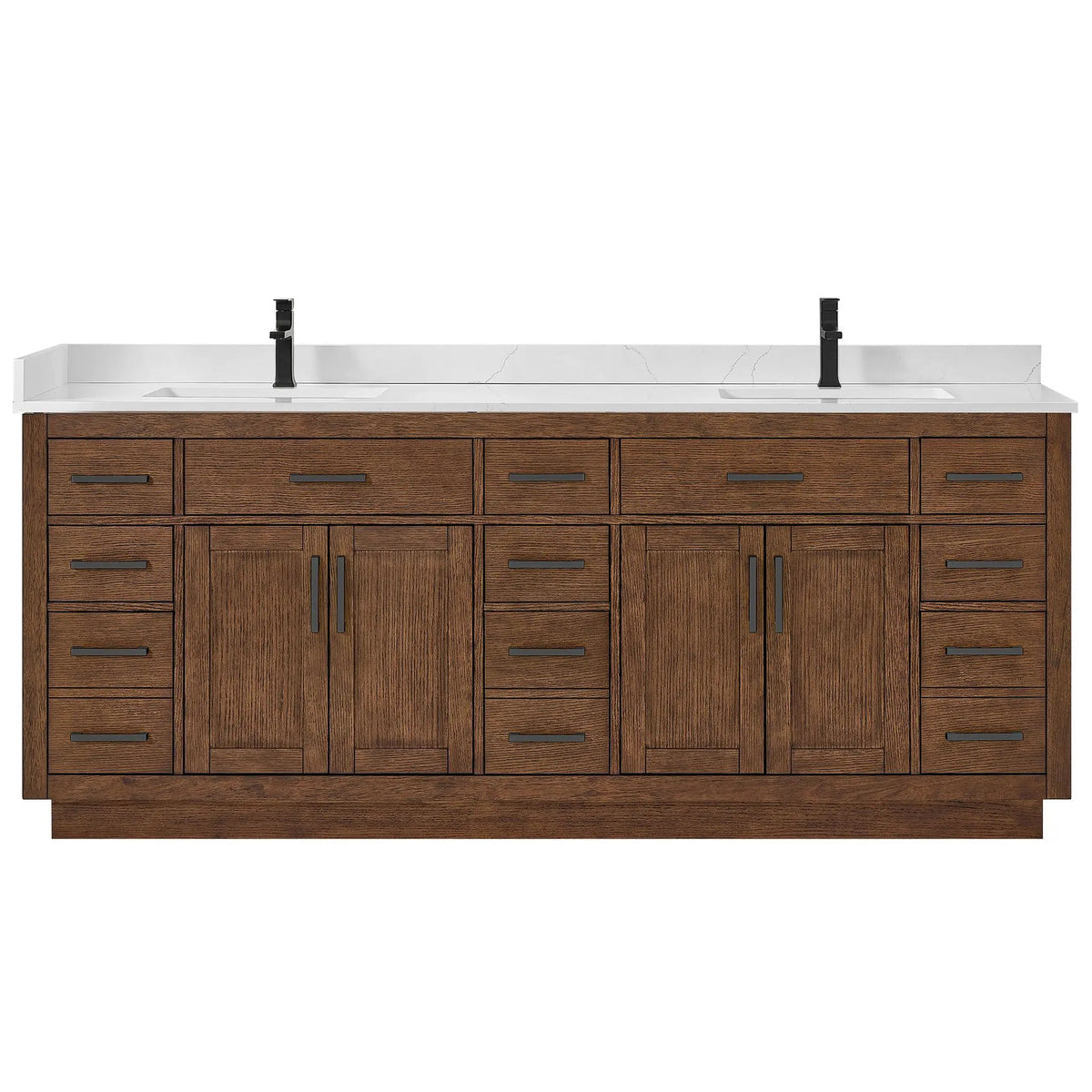 84" Beckett Double Bathroom Vanity with Toe Kick Dark Oak Matte Black Trim by wyndham View 21