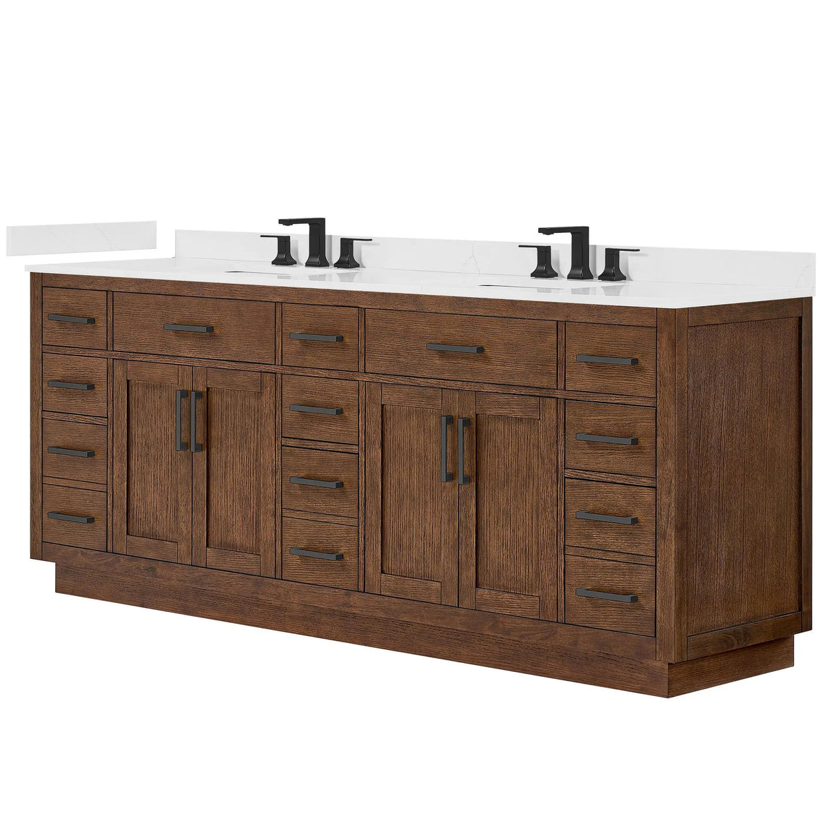 84" Beckett Double Bathroom Vanity with Toe Kick Dark Oak Matte Black Trim by wyndham View 35