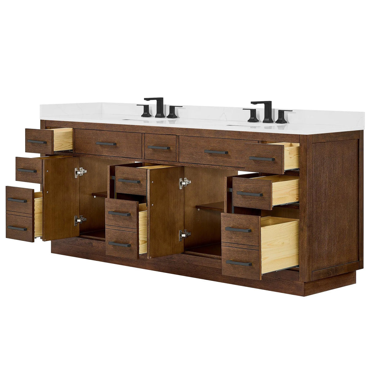 84" Beckett Double Bathroom Vanity with Toe Kick Dark Oak Matte Black Trim by wyndham View 33