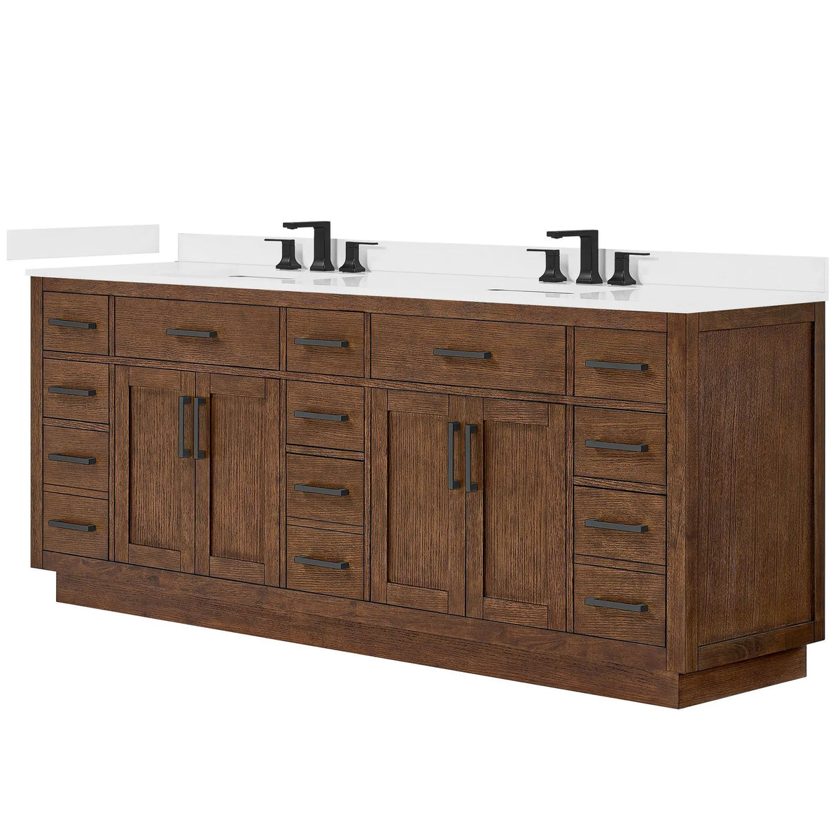 84" Beckett Double Bathroom Vanity with Toe Kick Dark Oak Matte Black Trim by wyndham View 40