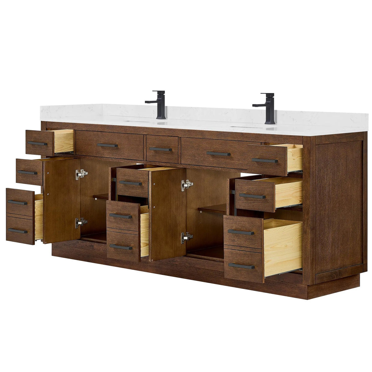 84" Beckett Double Bathroom Vanity with Toe Kick Dark Oak Matte Black Trim by wyndham View 3