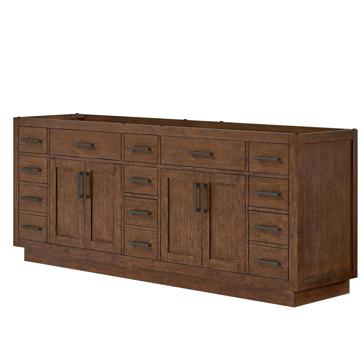 84" Beckett Double Bathroom Vanity with Toe Kick Dark Oak Matte Black Trim by wyndham View 44
