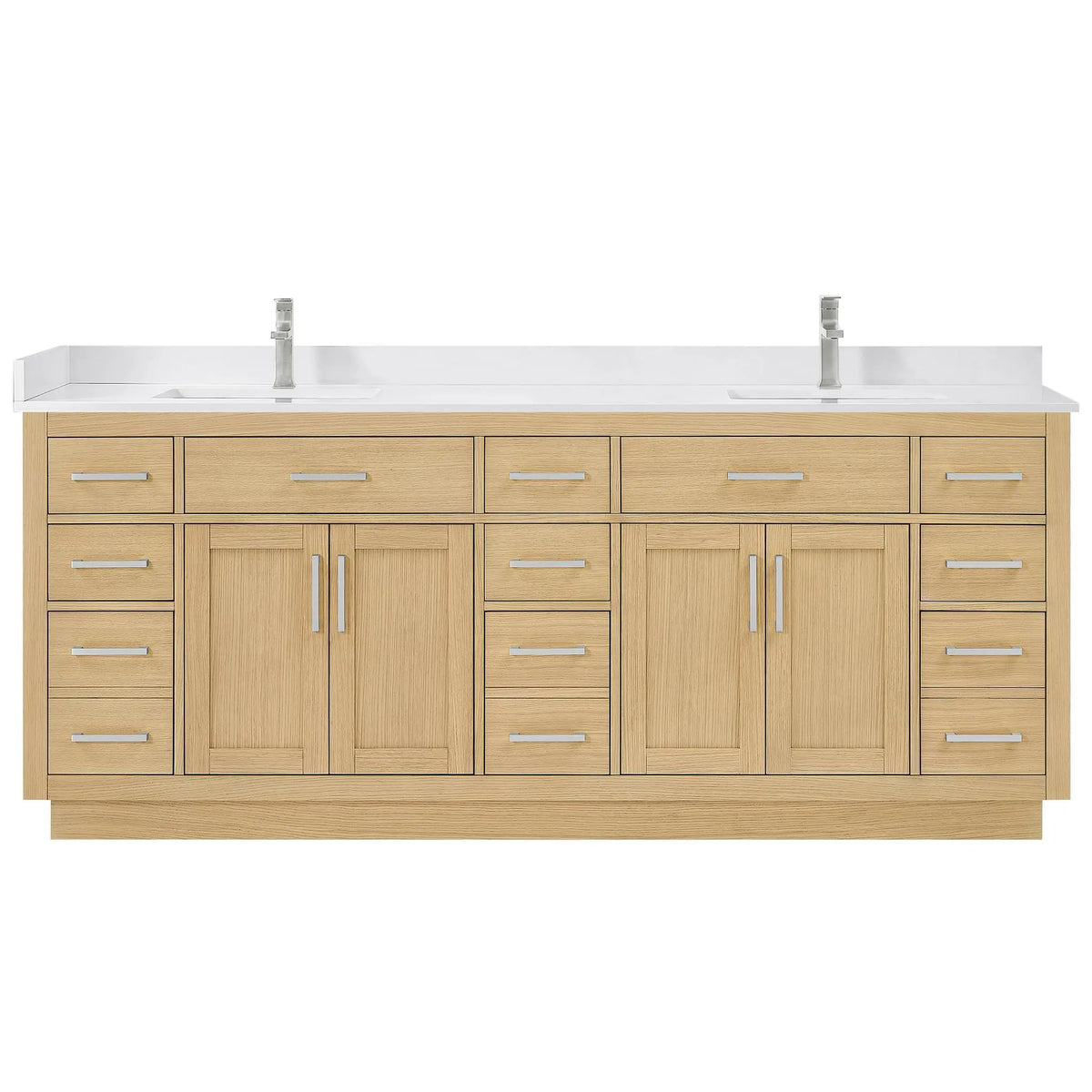 84" Beckett Double Bathroom Vanity with Toe Kick Rift Oak Brushed Nickel Trim by wyndham View 6
