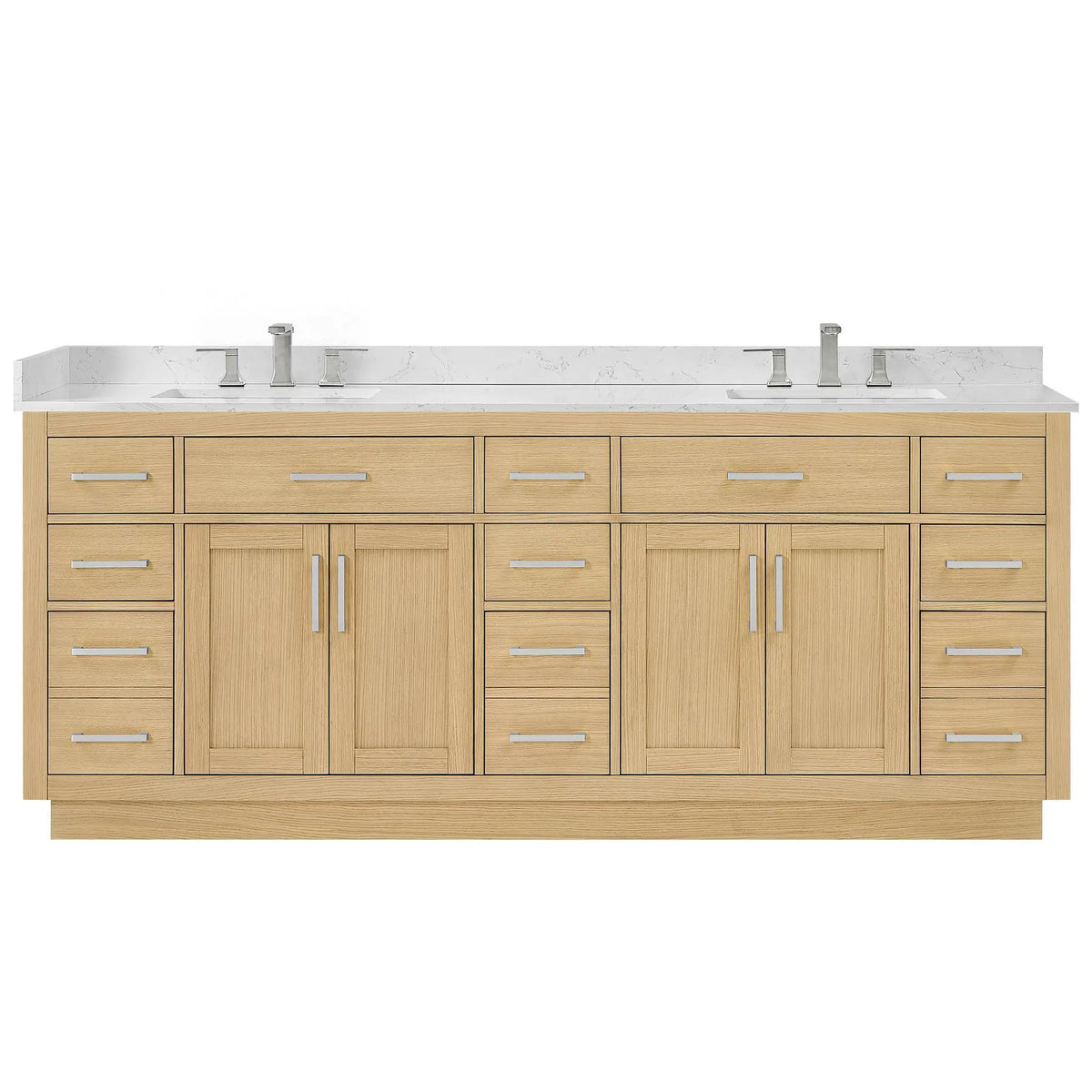 84" Beckett Double Bathroom Vanity with Toe Kick Rift Oak Brushed Nickel Trim by wyndham View 11