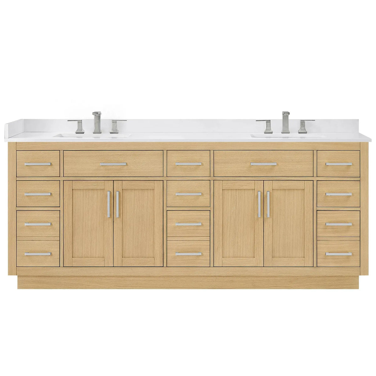 84" Beckett Double Bathroom Vanity with Toe Kick Rift Oak Brushed Nickel Trim by wyndham View 16
