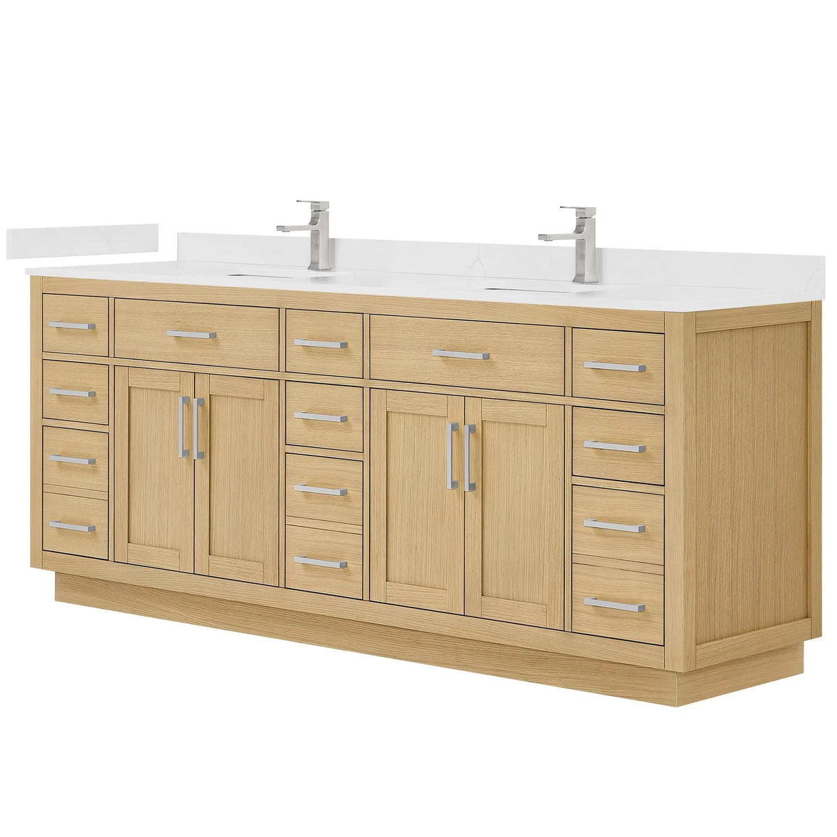 84" Beckett Double Bathroom Vanity with Toe Kick Rift Oak Brushed Nickel Trim by wyndham View 25