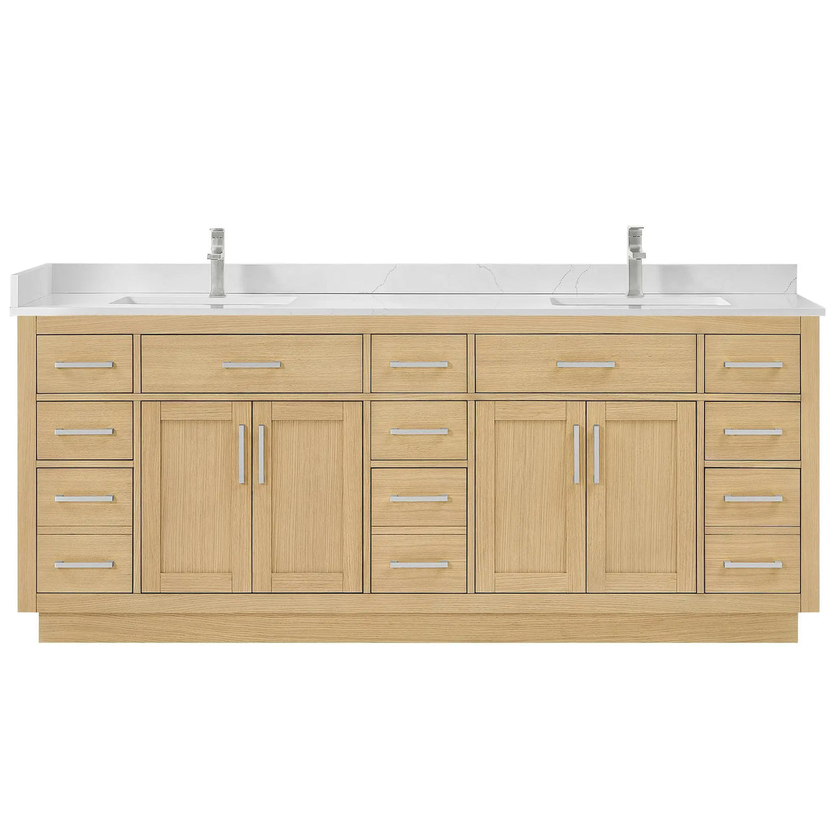84" Beckett Double Bathroom Vanity with Toe Kick Rift Oak Brushed Nickel Trim by wyndham View 21