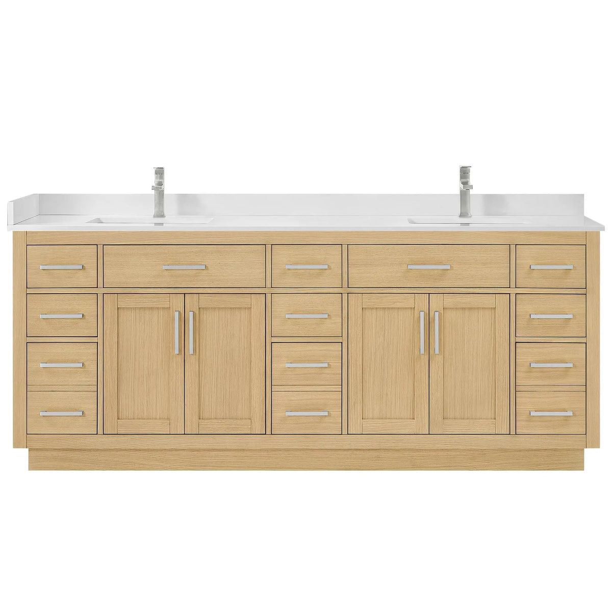 84" Beckett Double Bathroom Vanity with Toe Kick Rift Oak Brushed Nickel Trim by wyndham View 26
