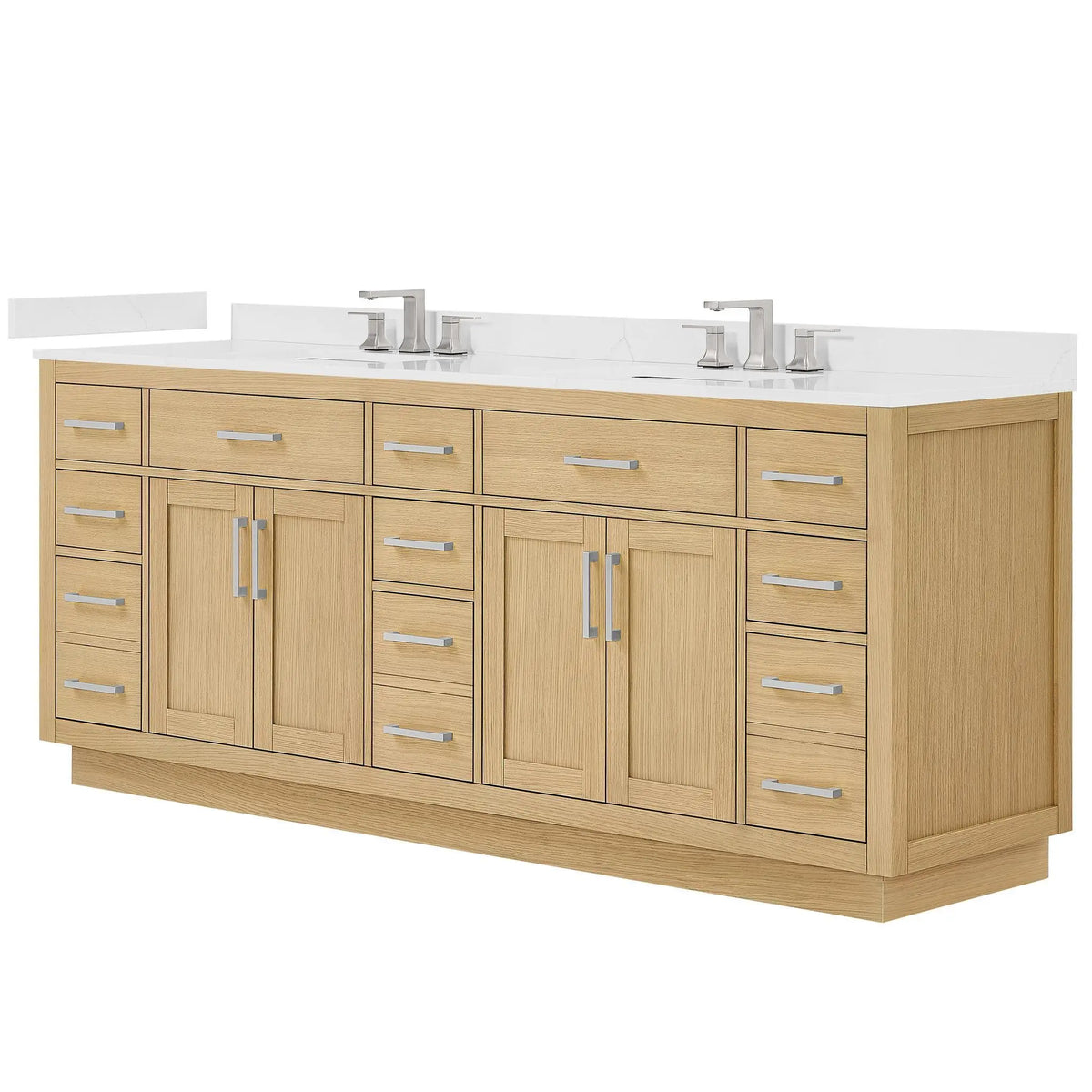 84" Beckett Double Bathroom Vanity with Toe Kick Rift Oak Brushed Nickel Trim by wyndham View 35