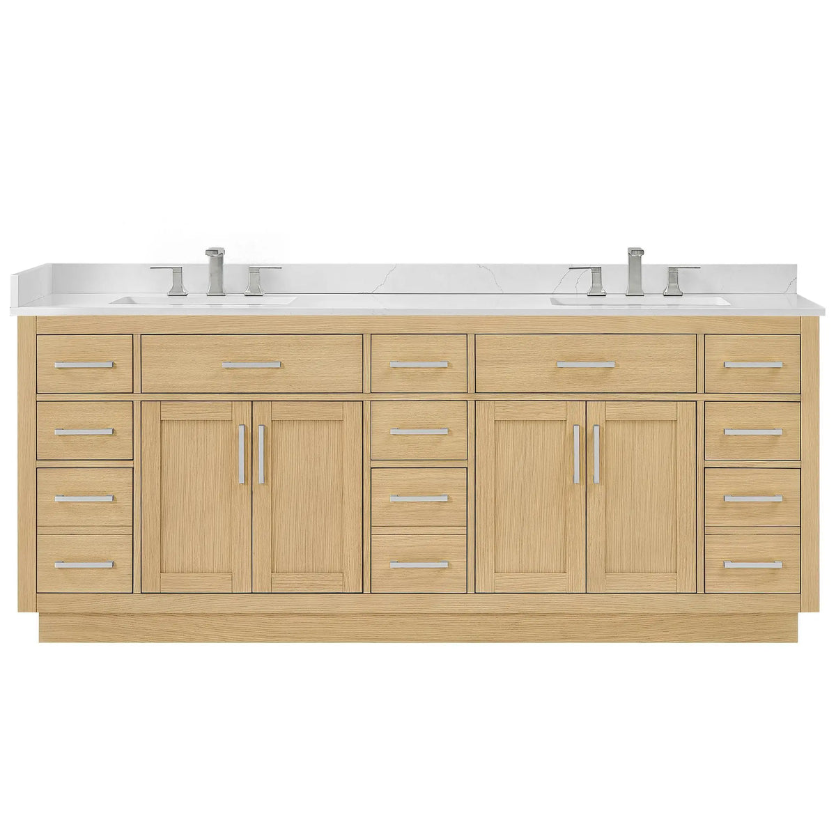 84" Beckett Double Bathroom Vanity with Toe Kick Rift Oak Brushed Nickel Trim by wyndham View 31