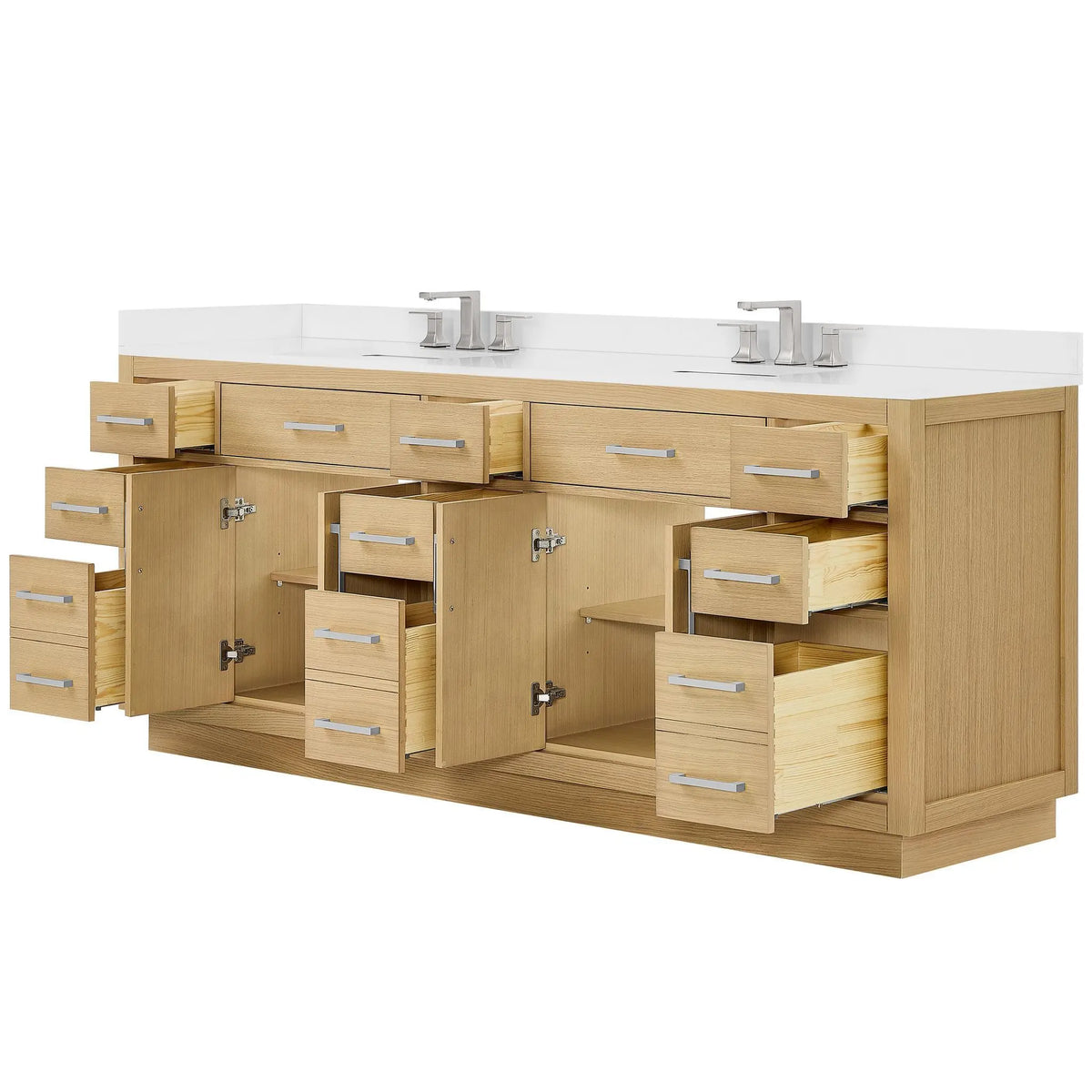 84" Beckett Double Bathroom Vanity with Toe Kick Rift Oak Brushed Nickel Trim by wyndham View 38
