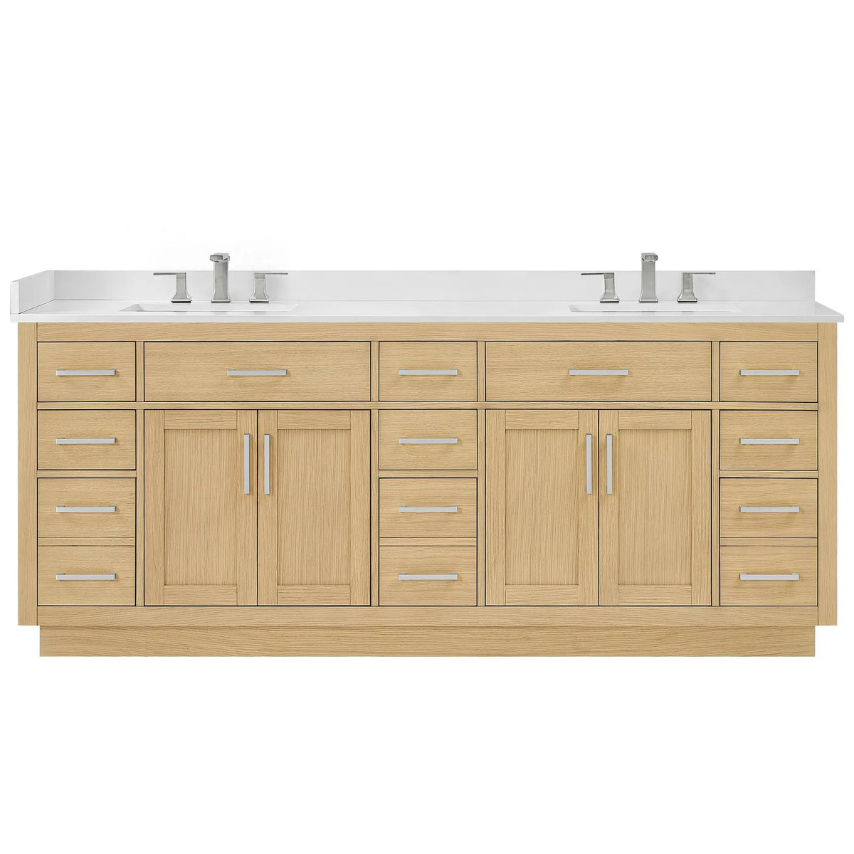 84" Beckett Double Bathroom Vanity with Toe Kick Rift Oak Brushed Nickel Trim by wyndham View 36
