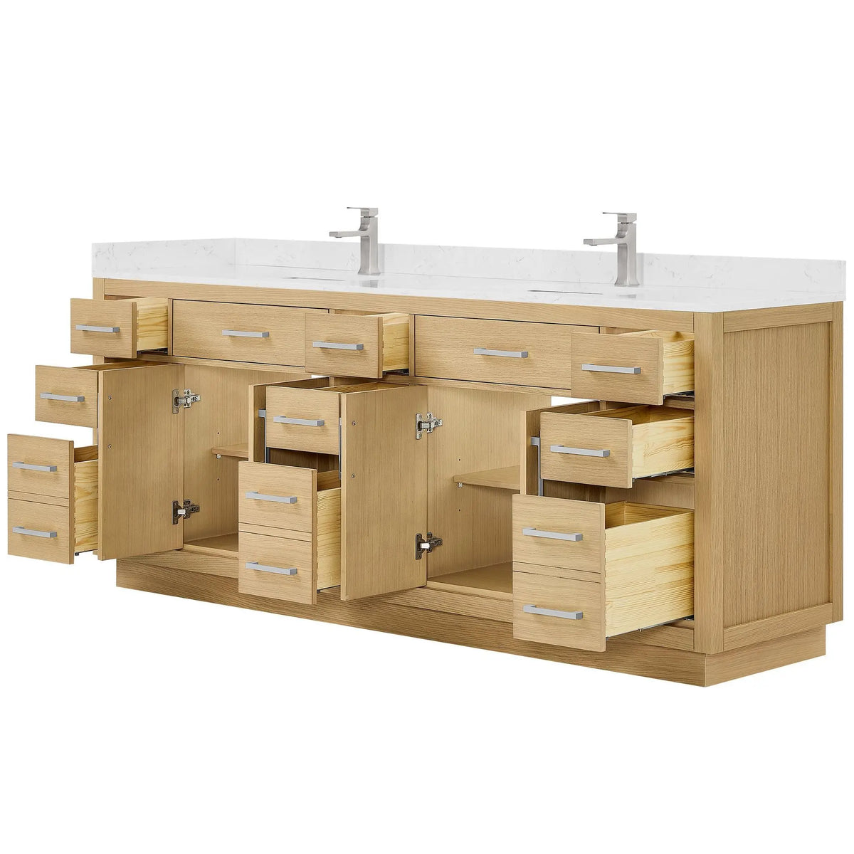 84" Beckett Double Bathroom Vanity with Toe Kick Rift Oak Brushed Nickel Trim by wyndham View 3