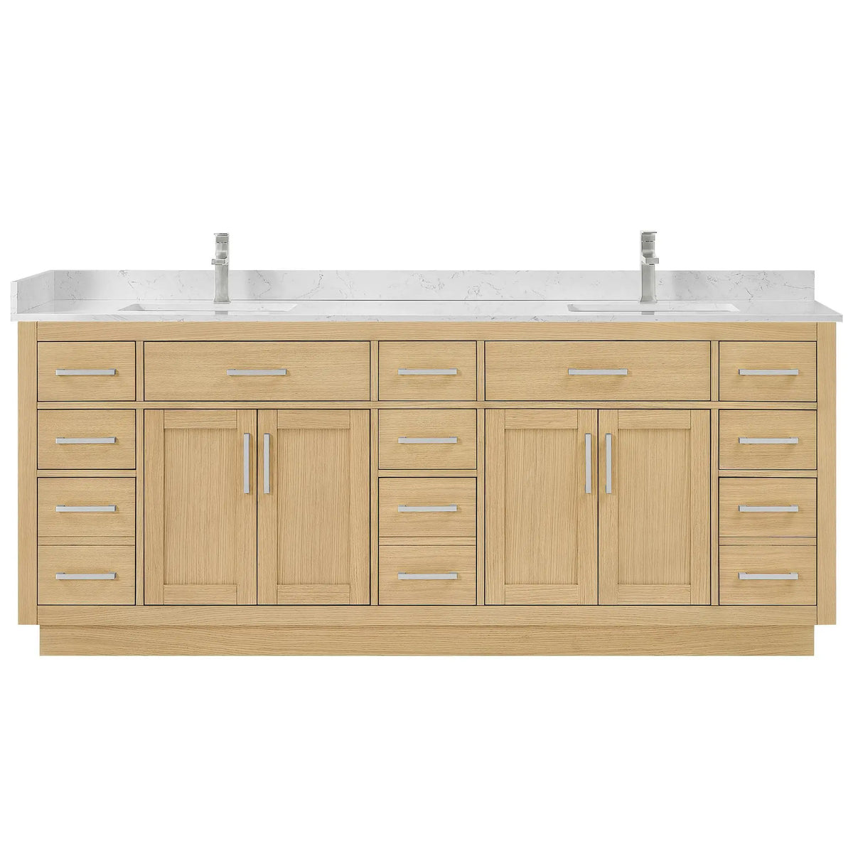 84" Beckett Double Bathroom Vanity with Toe Kick Rift Oak Brushed Nickel Trim by wyndham View 1