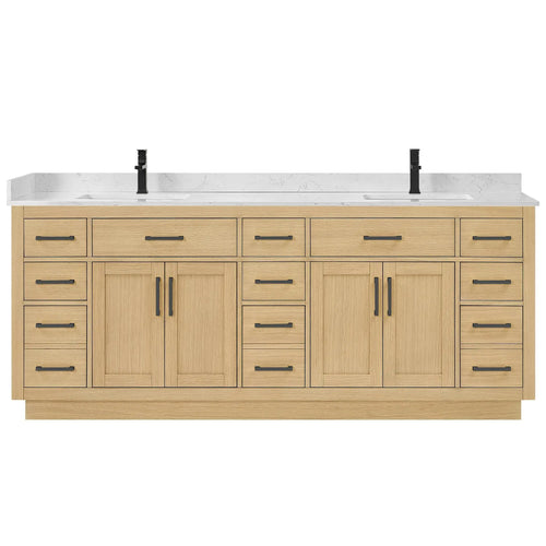 84" Beckett Double Bathroom Vanity with Toe Kick Rift Oak Matte Black Trim by wyndham