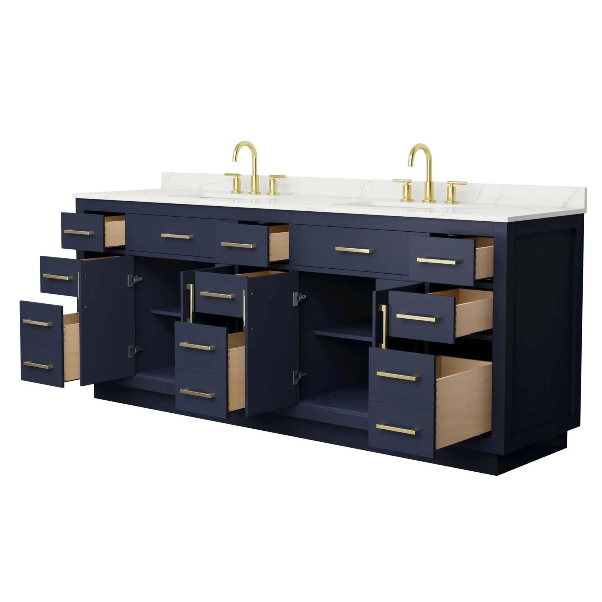 84" Beckett TK Beckett Double Bathroom Vanity with Toe Kick in Dark Blue with Brushed Gold Trim by Wyndham