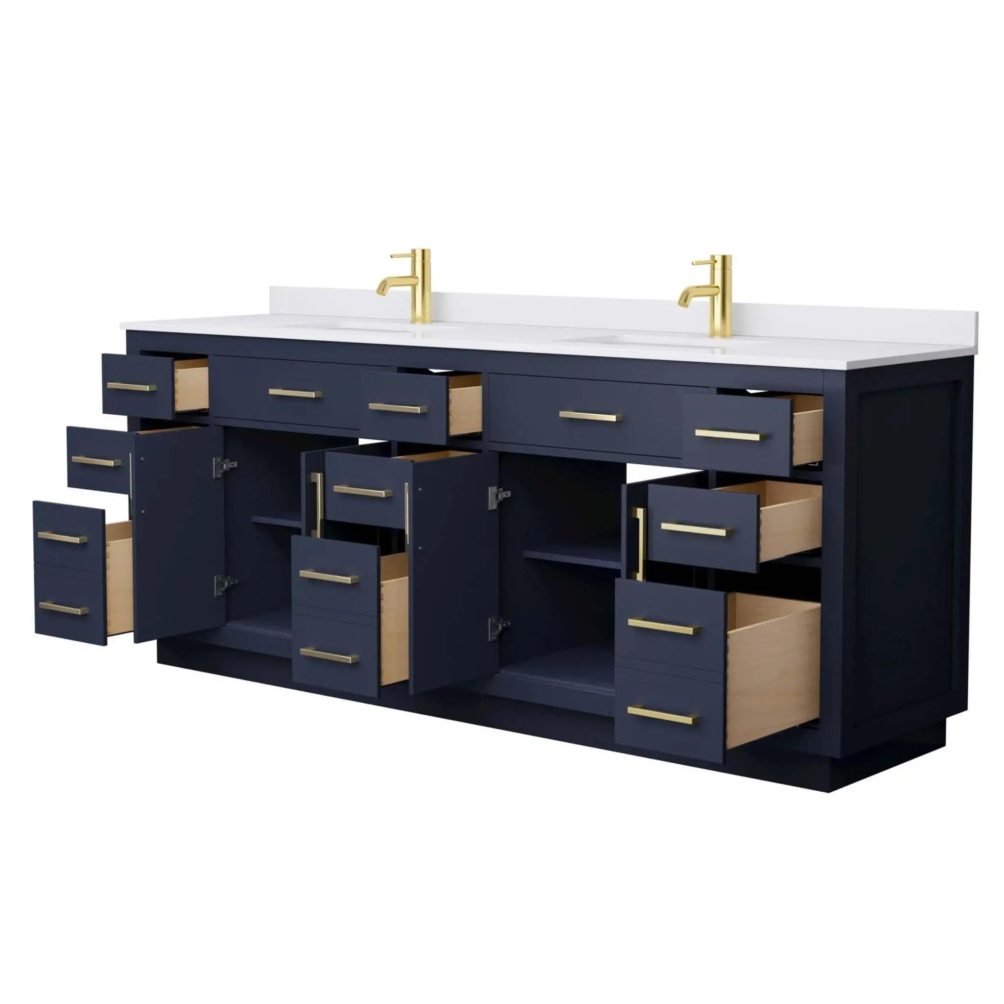 84" Beckett TK Beckett Double Bathroom Vanity with Toe Kick in Dark Blue with Brushed Gold Trim by Wyndham