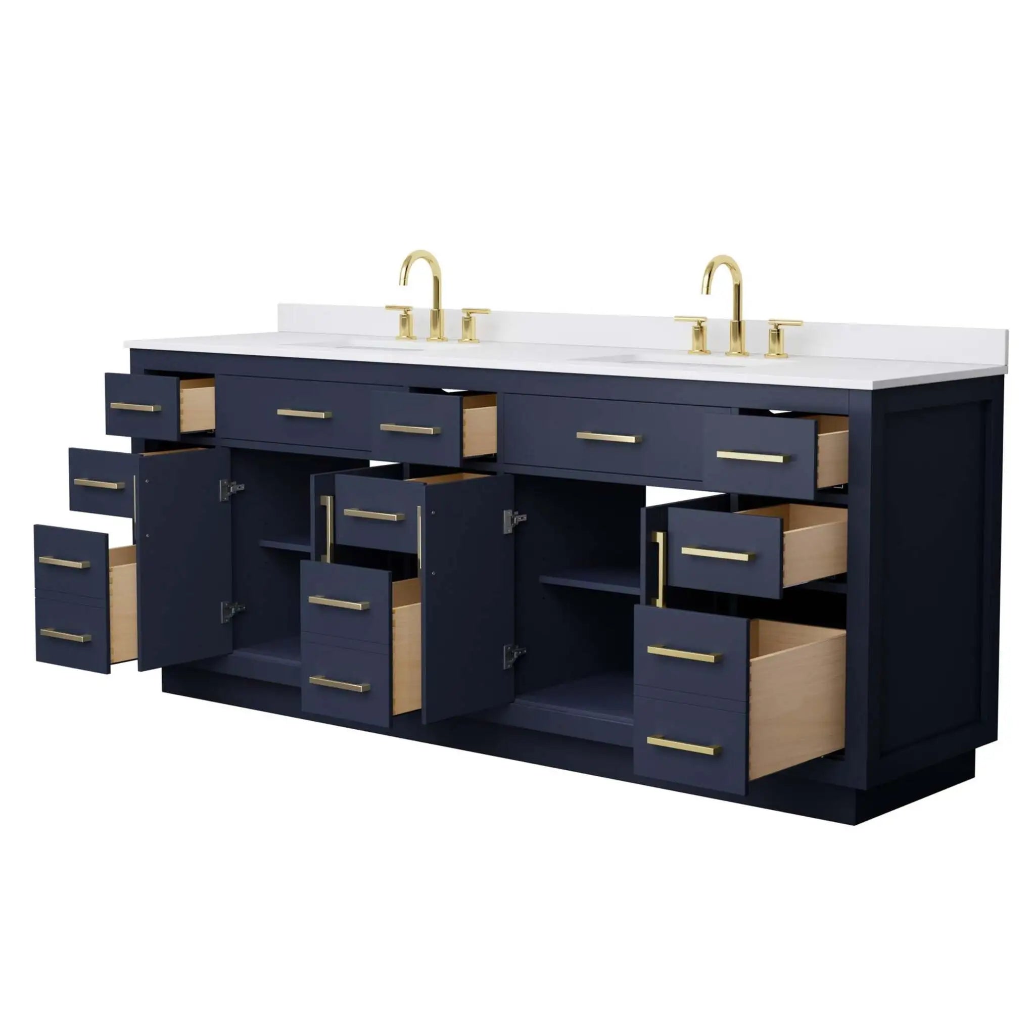84" Beckett TK Beckett Double Bathroom Vanity with Toe Kick in Dark Blue with Brushed Gold Trim by Wyndham