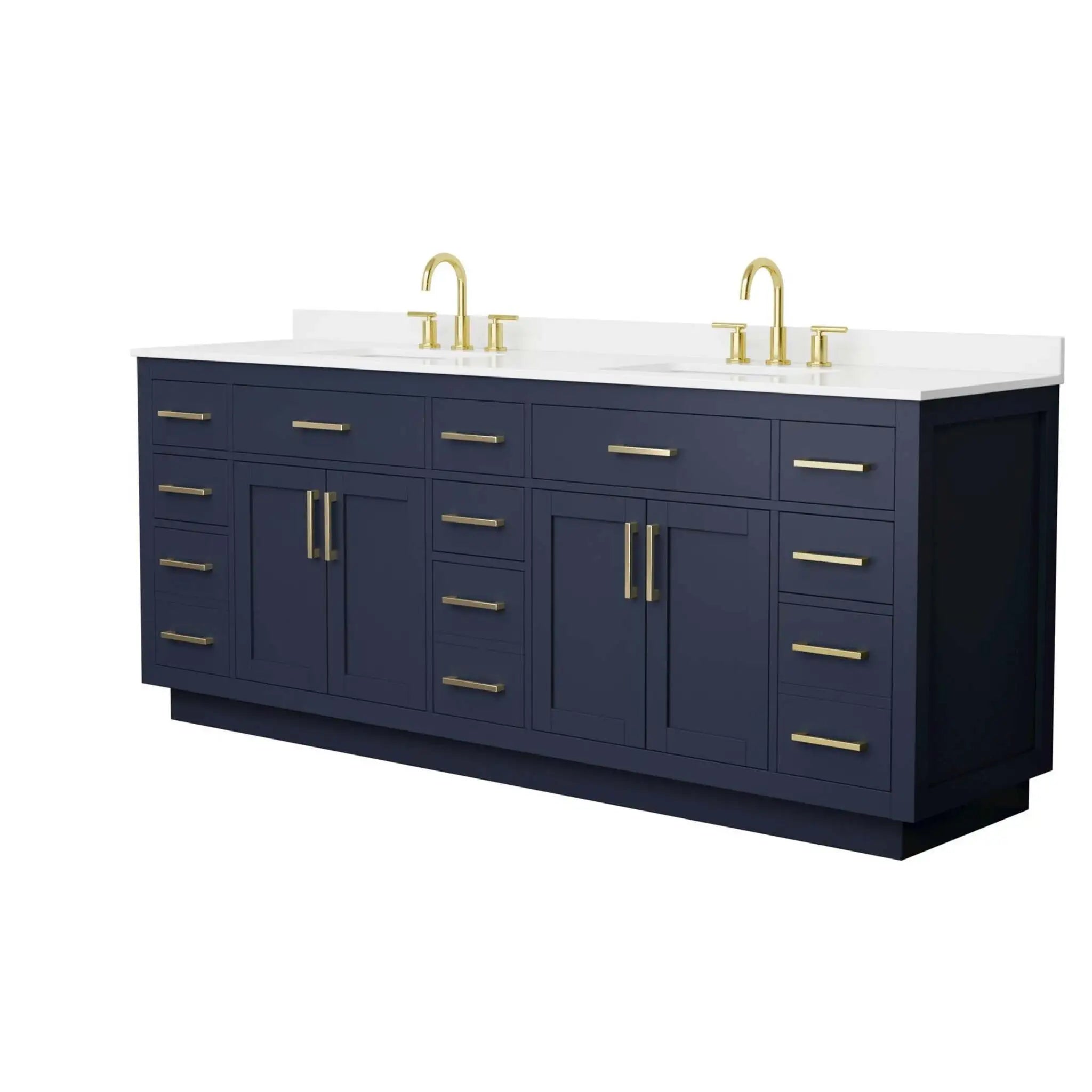 84" Beckett TK Beckett Double Bathroom Vanity with Toe Kick in Dark Blue with Brushed Gold Trim by Wyndham