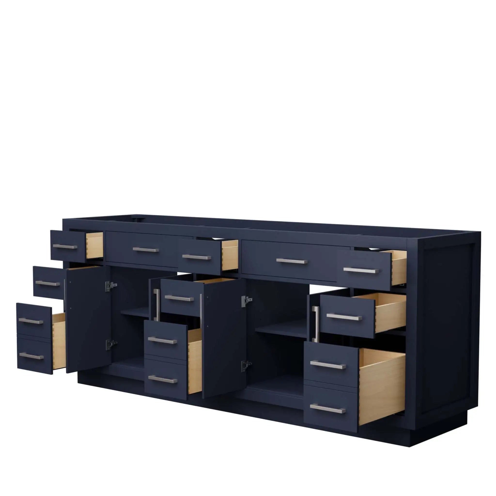 84" Beckett TK Beckett Double Bathroom Vanity with Toe Kick in Dark Blue with Brushed Nickel Trim by Wyndham