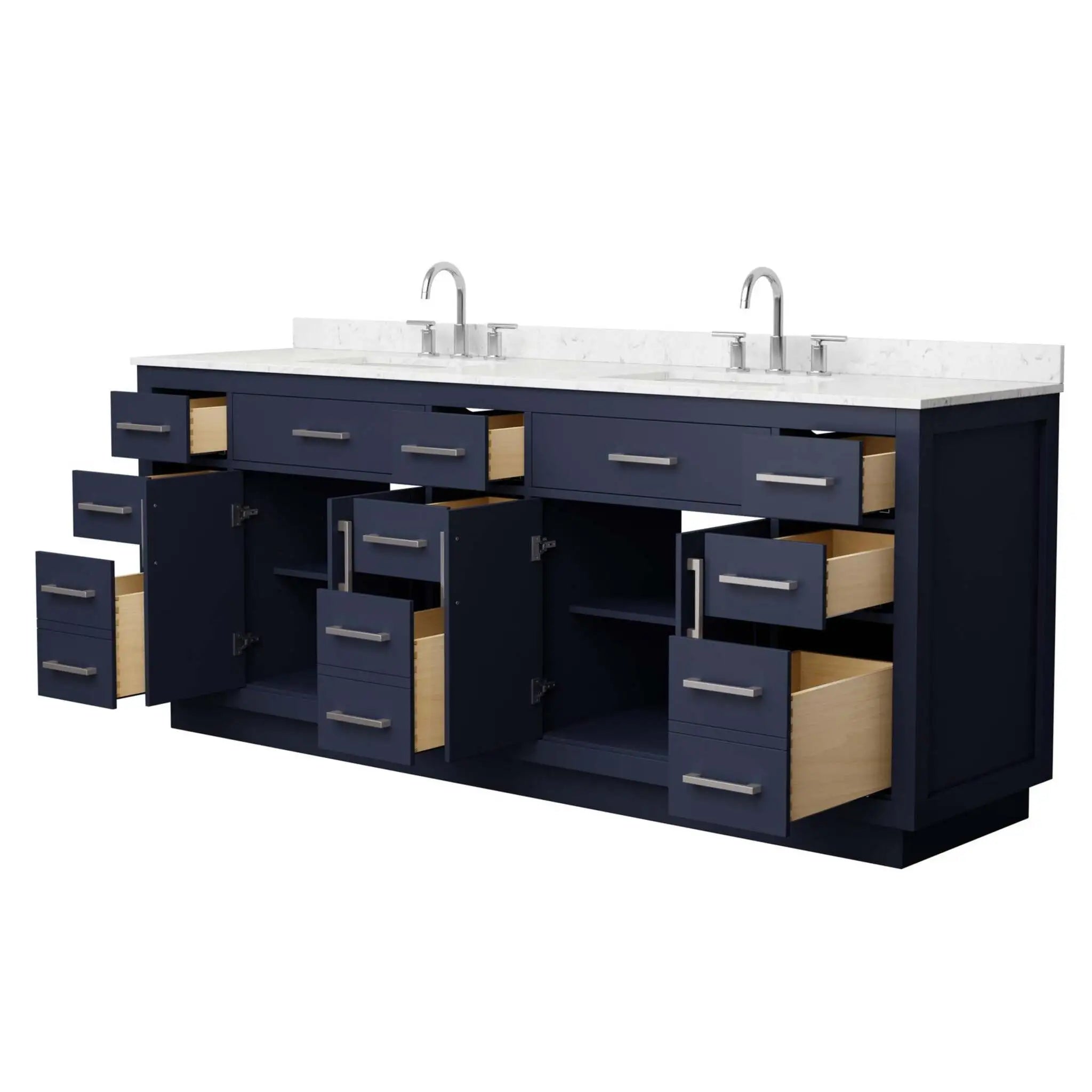 84" Beckett TK Beckett Double Bathroom Vanity with Toe Kick in Dark Blue with Brushed Nickel Trim by Wyndham