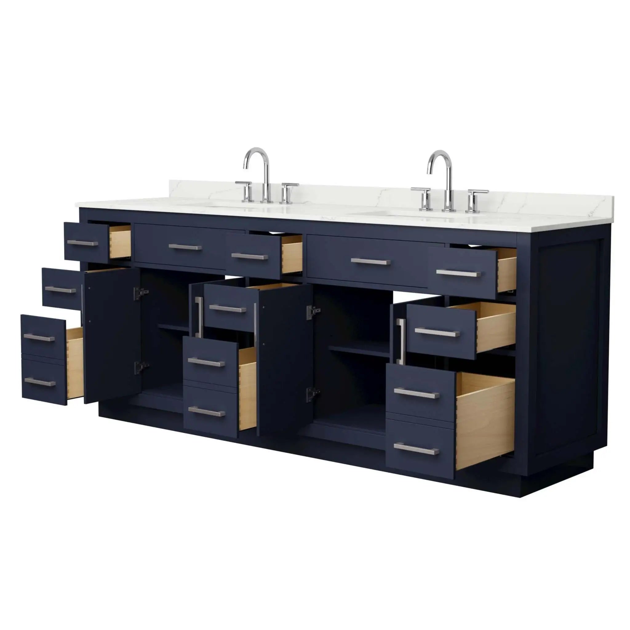 84" Beckett TK Beckett Double Bathroom Vanity with Toe Kick in Dark Blue with Brushed Nickel Trim by Wyndham