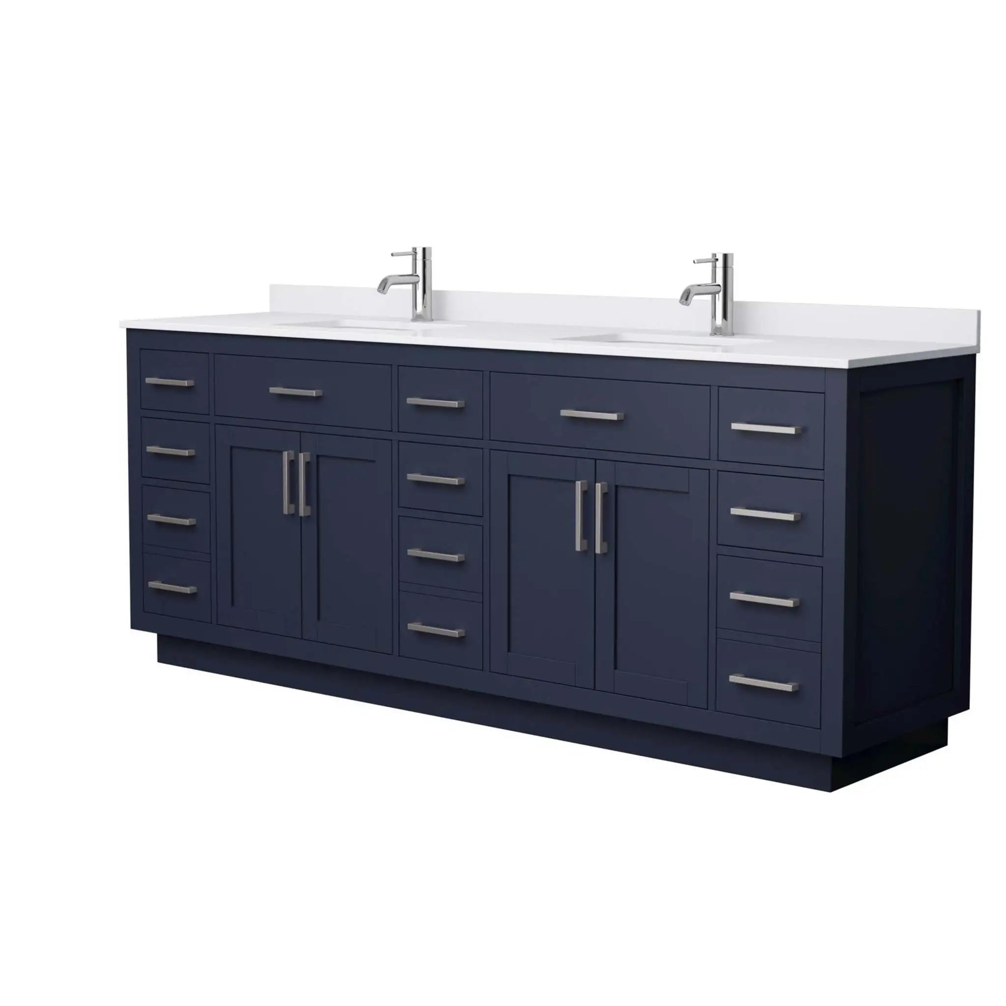 84" Beckett TK Beckett Double Bathroom Vanity with Toe Kick in Dark Blue with Brushed Nickel Trim by Wyndham