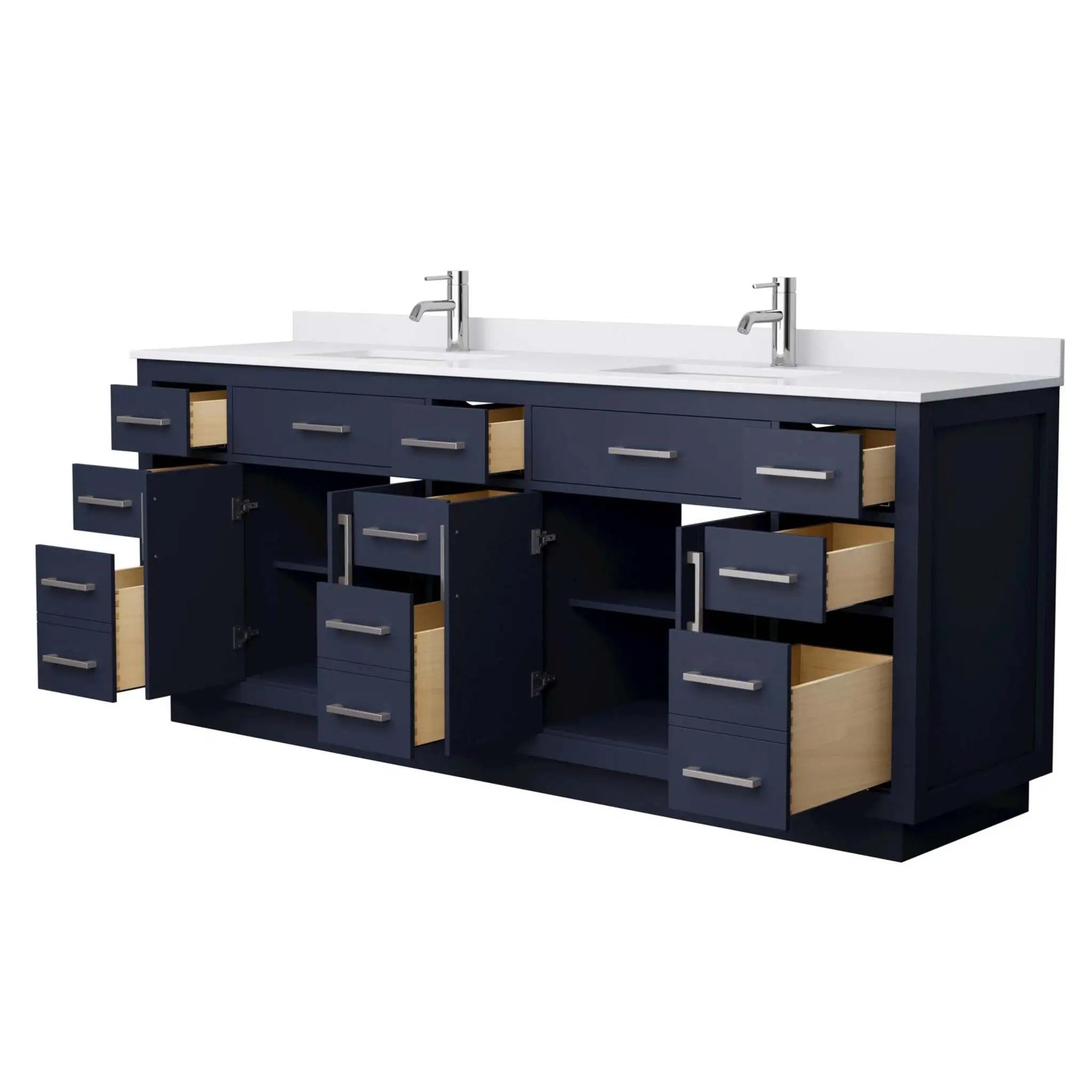 84" Beckett TK Beckett Double Bathroom Vanity with Toe Kick in Dark Blue with Brushed Nickel Trim by Wyndham