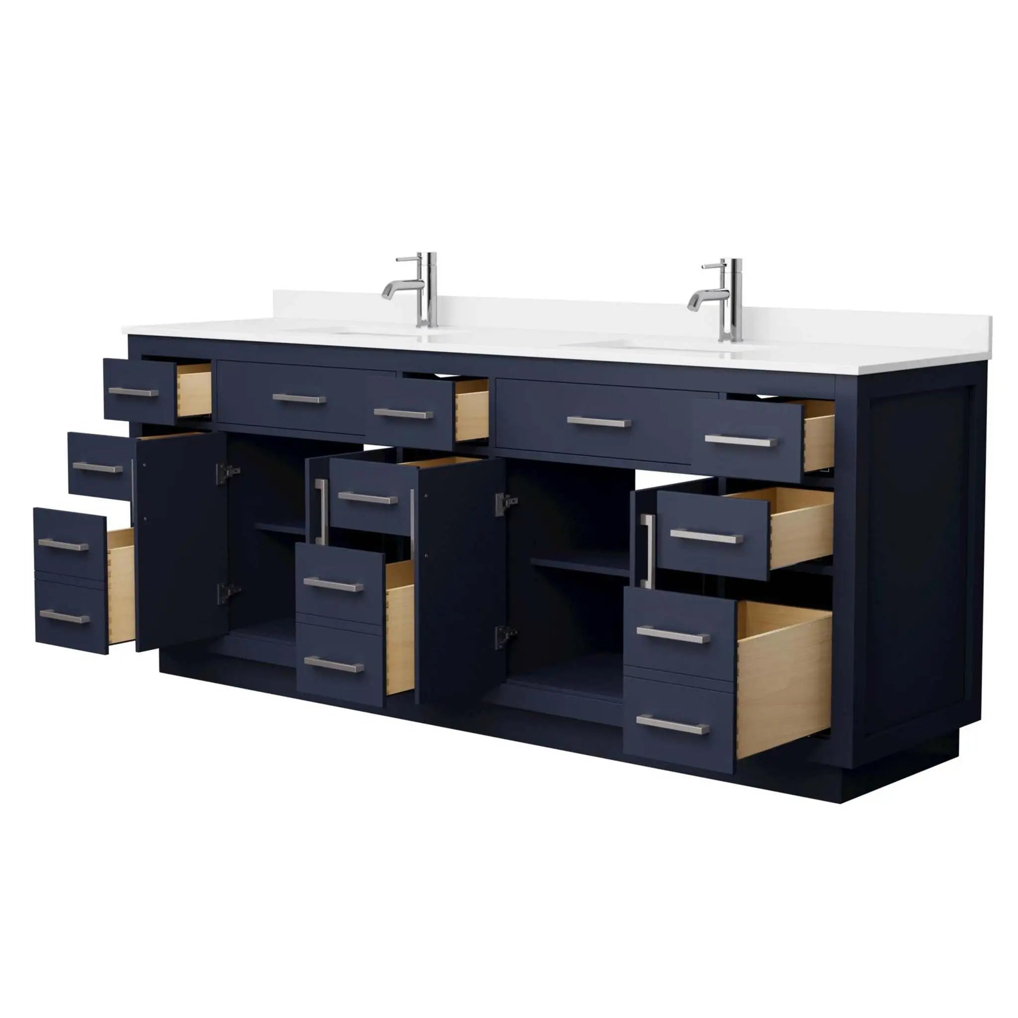 84" Beckett TK Beckett Double Bathroom Vanity with Toe Kick in Dark Blue with Brushed Nickel Trim by Wyndham
