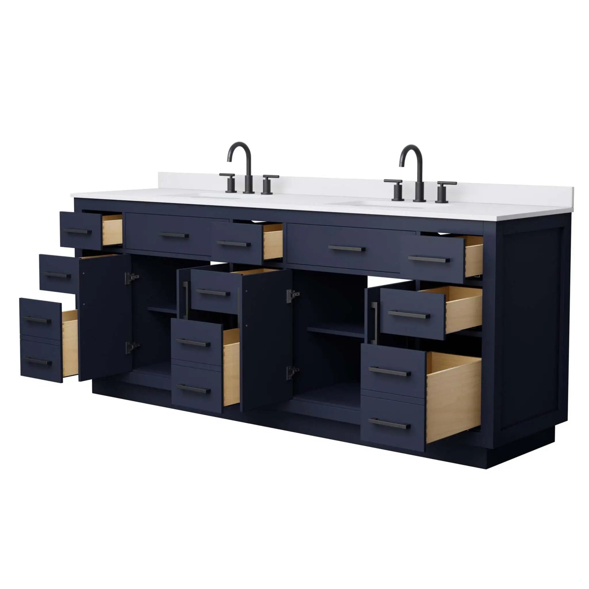 84" Beckett TK Beckett Double Bathroom Vanity with Toe Kick in Dark Blue with Matte Black Trim by Wyndham