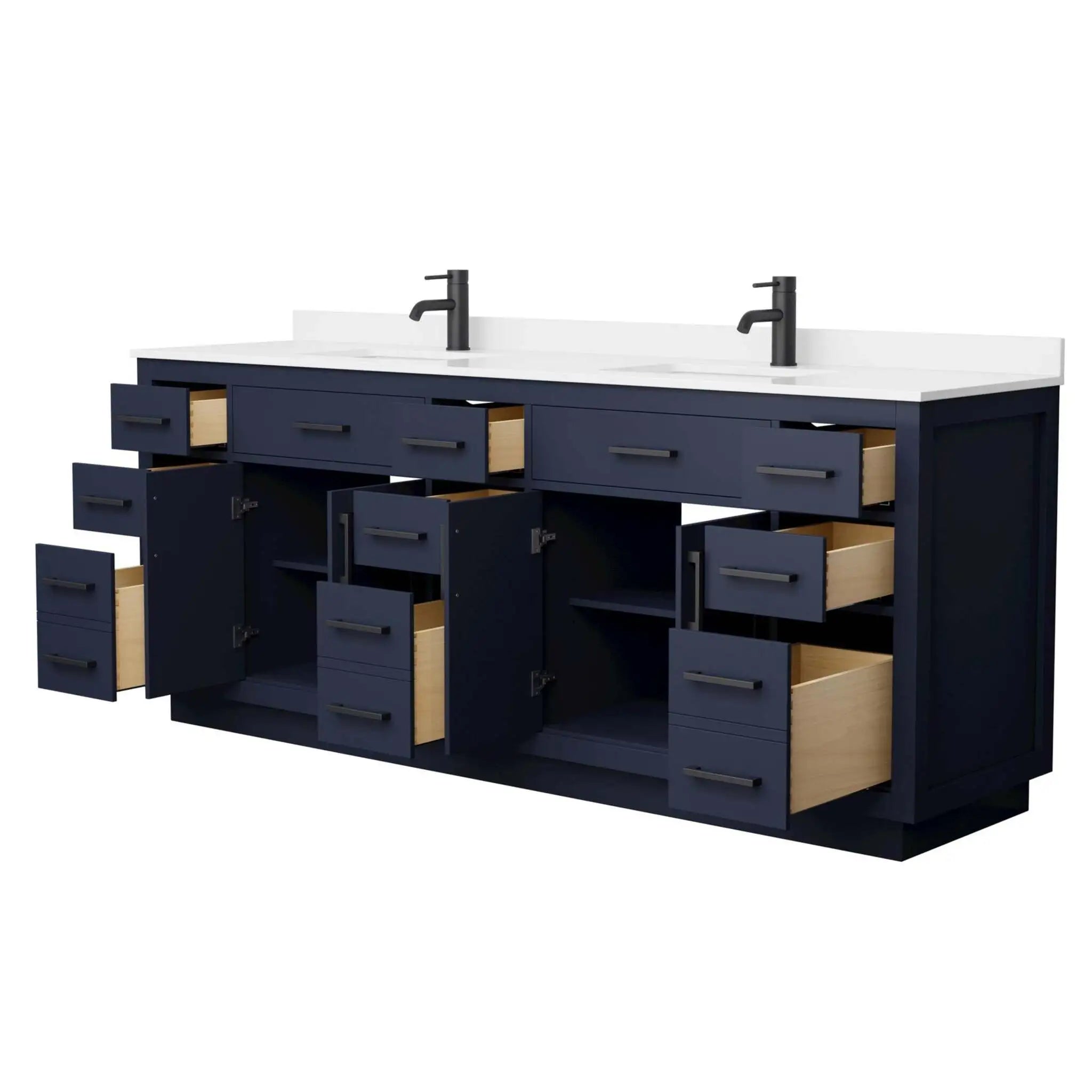 84" Beckett TK Beckett Double Bathroom Vanity with Toe Kick in Dark Blue with Matte Black Trim by Wyndham