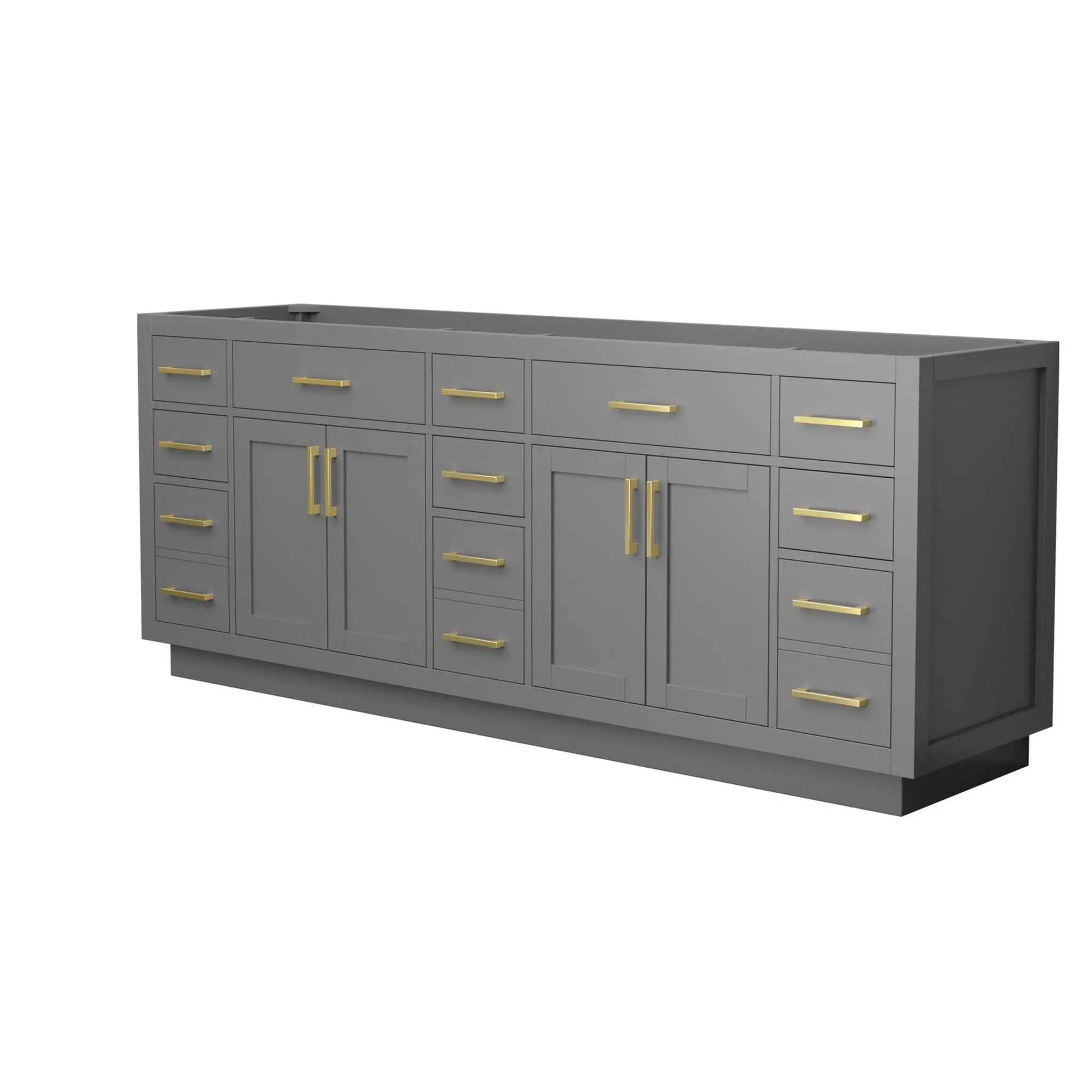 84" Beckett TK Beckett Double Bathroom Vanity with Toe Kick in Dark Gray with Brushed Gold Trim by Wyndham