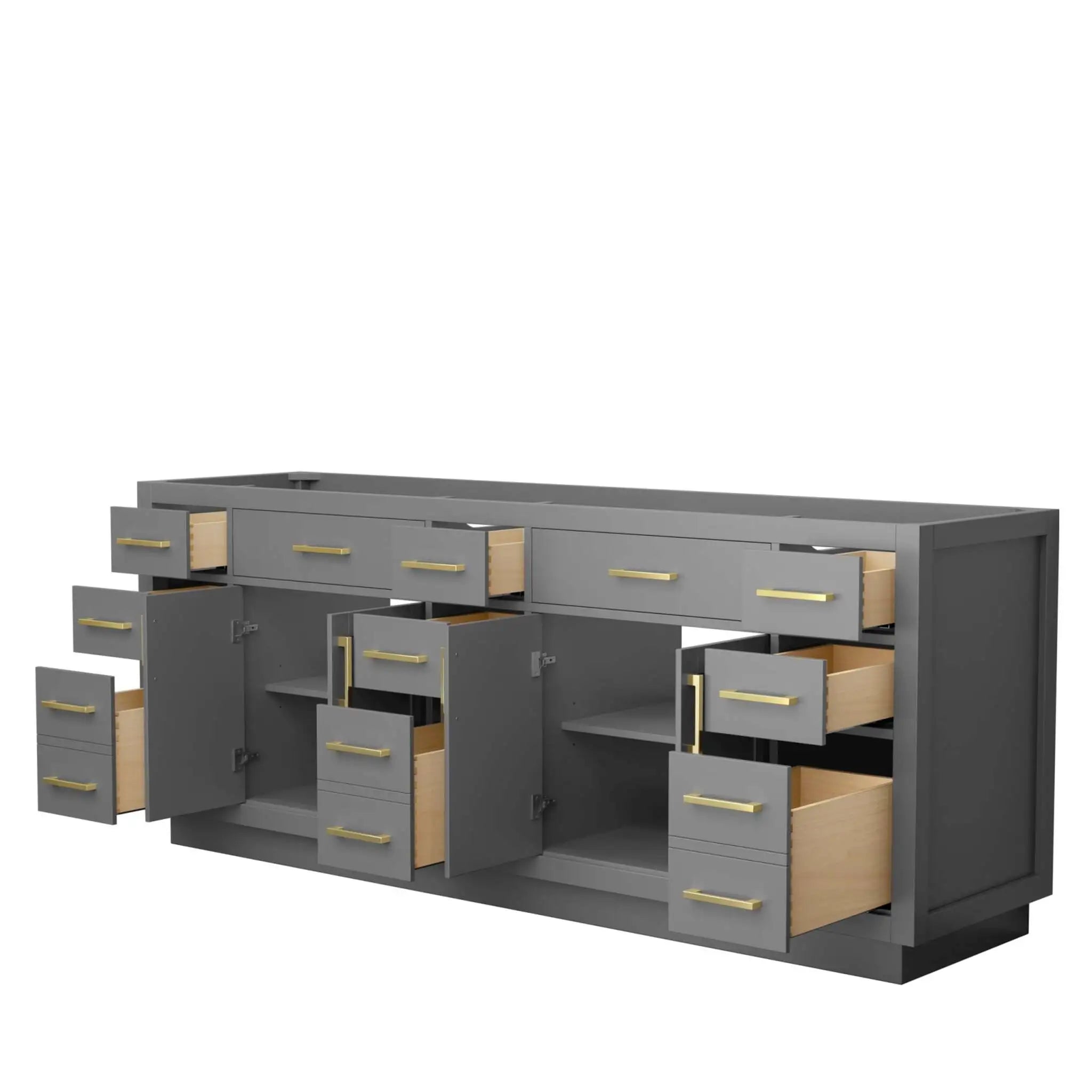 84" Beckett TK Beckett Double Bathroom Vanity with Toe Kick in Dark Gray with Brushed Gold Trim by Wyndham