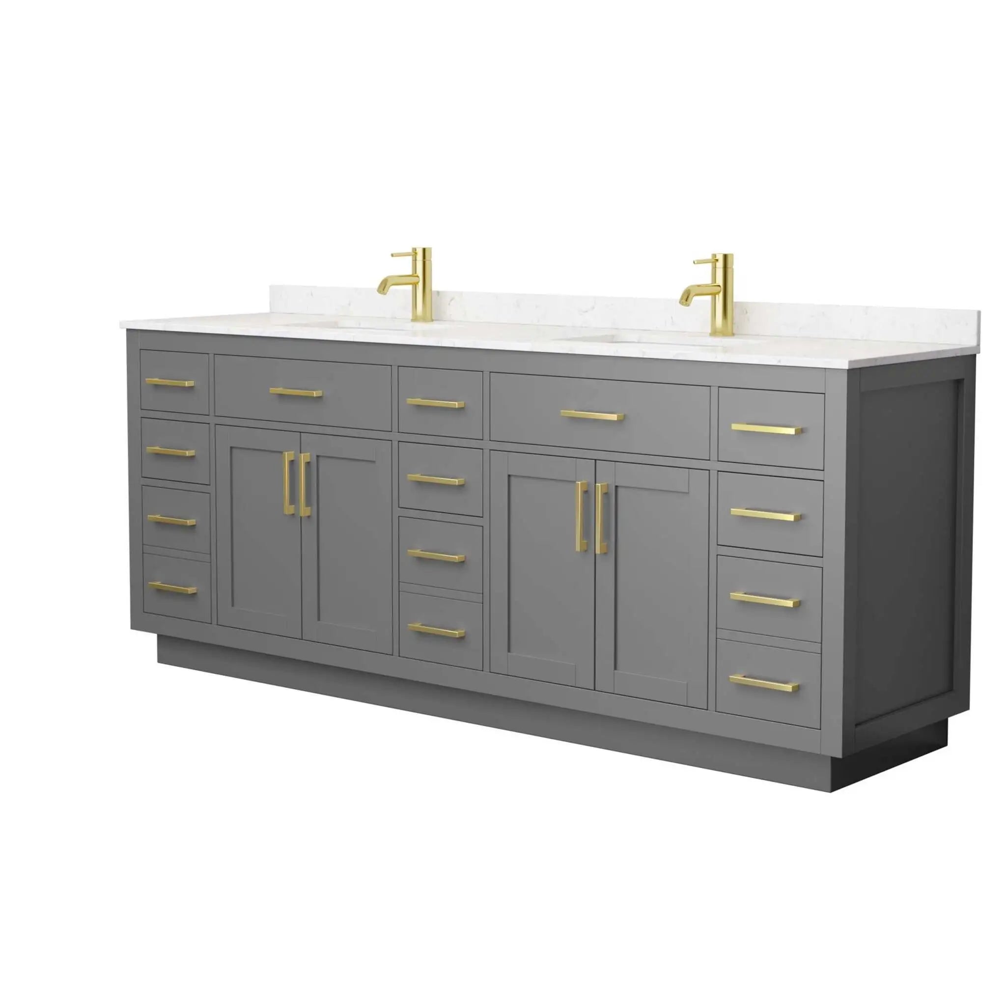 84" Beckett TK Beckett Double Bathroom Vanity with Toe Kick in Dark Gray with Brushed Gold Trim by Wyndham