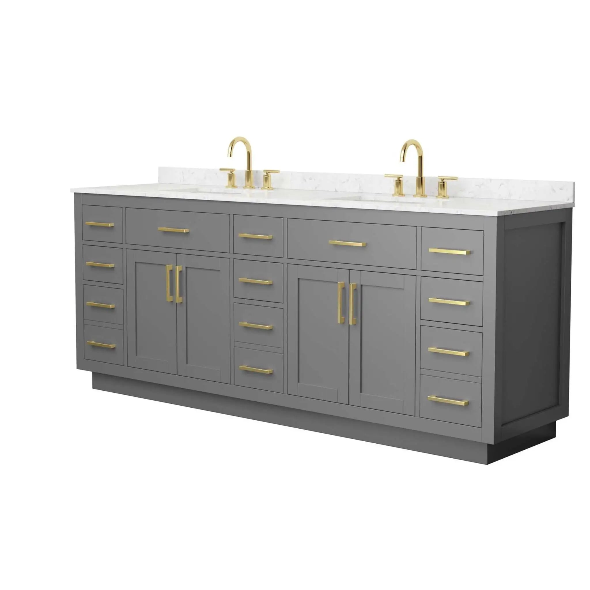 84" Beckett TK Beckett Double Bathroom Vanity with Toe Kick in Dark Gray with Brushed Gold Trim by Wyndham