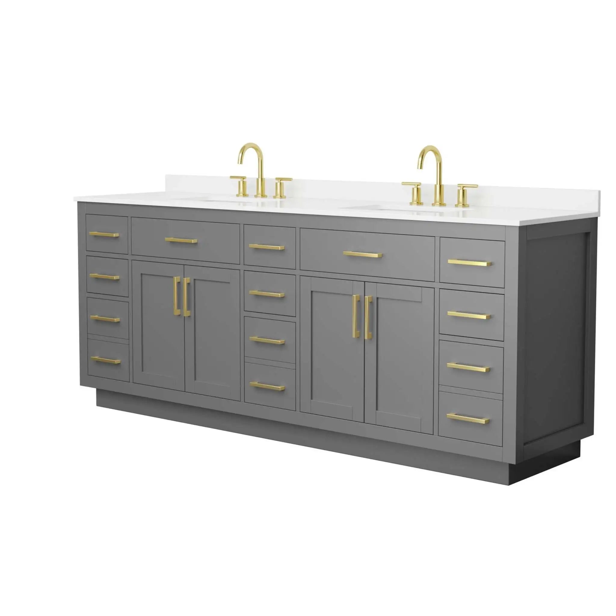 84" Beckett TK Beckett Double Bathroom Vanity with Toe Kick in Dark Gray with Brushed Gold Trim by Wyndham