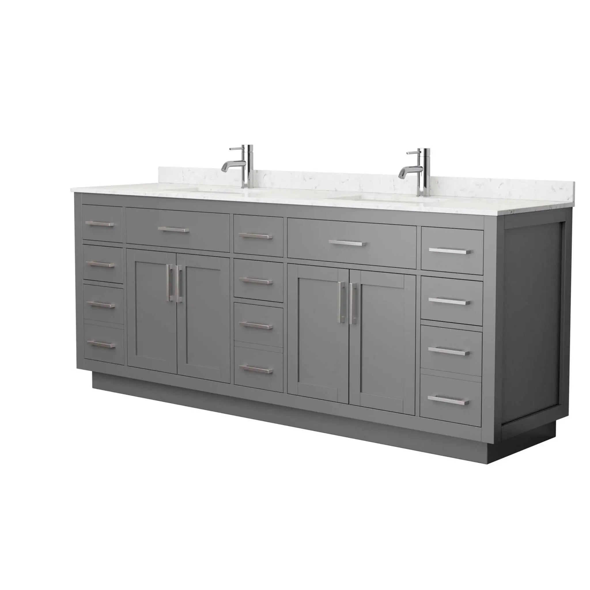 84" Beckett TK Beckett Double Bathroom Vanity with Toe Kick in Dark Gray with Brushed Nickel Trim by Wyndham