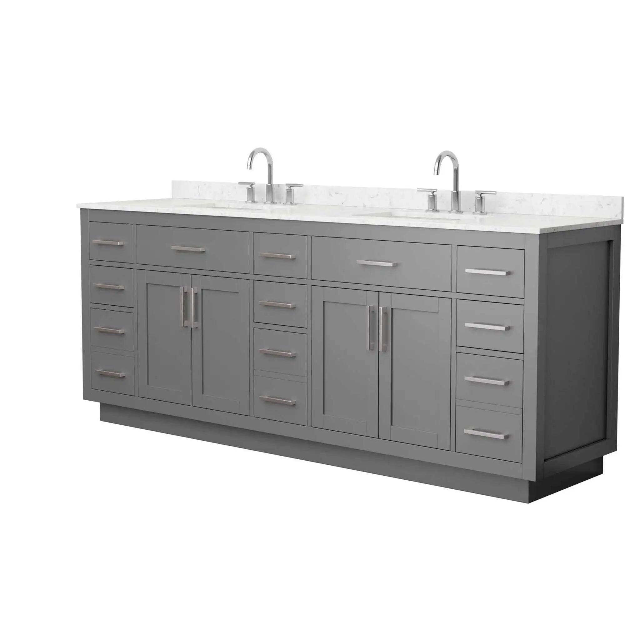 84" Beckett TK Beckett Double Bathroom Vanity with Toe Kick in Dark Gray with Brushed Nickel Trim by Wyndham