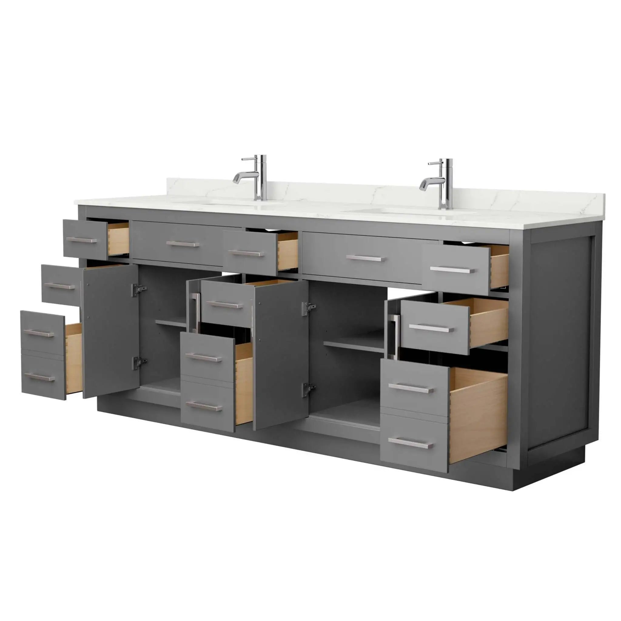 84" Beckett TK Beckett Double Bathroom Vanity with Toe Kick in Dark Gray with Brushed Nickel Trim by Wyndham