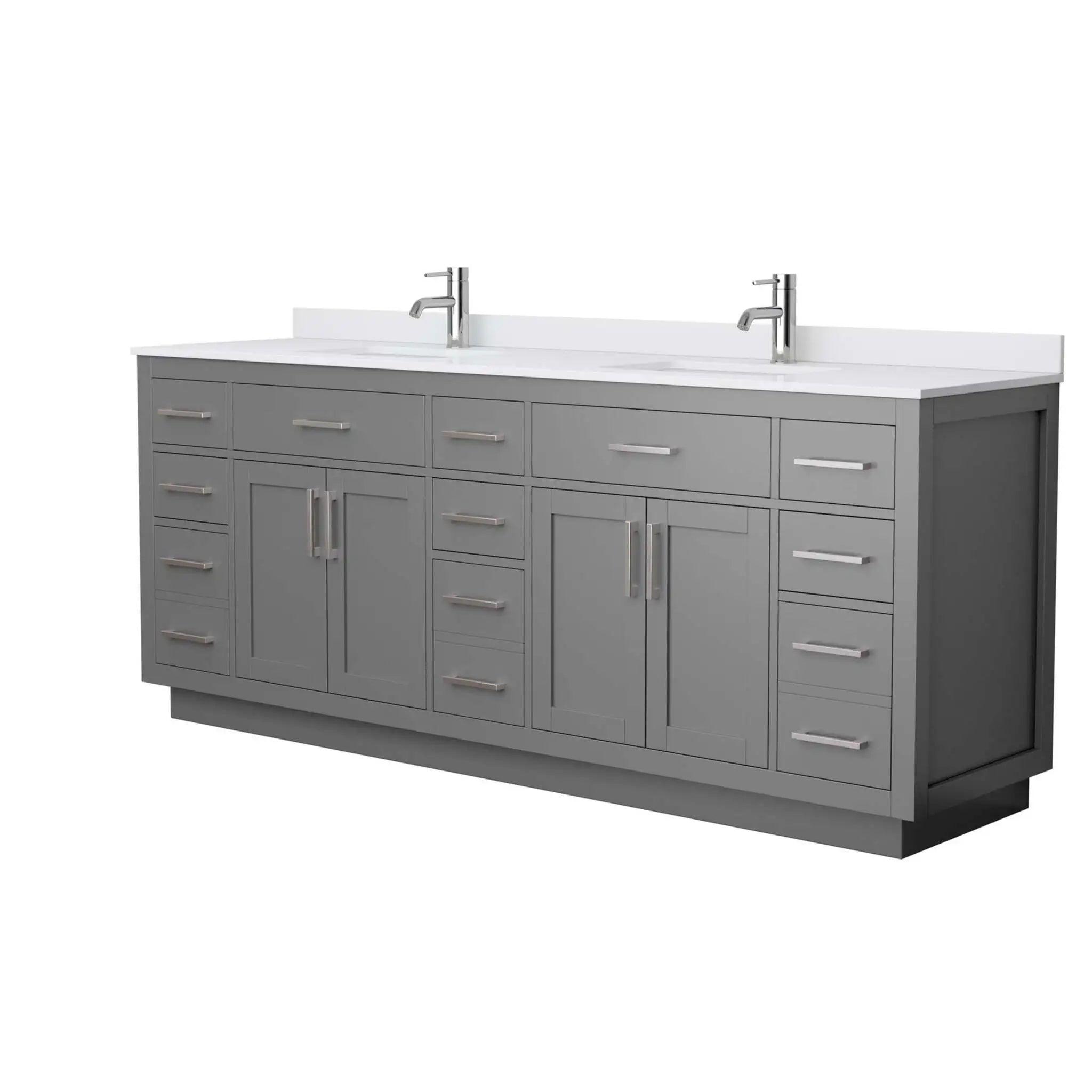 84" Beckett TK Beckett Double Bathroom Vanity with Toe Kick in Dark Gray with Brushed Nickel Trim by Wyndham
