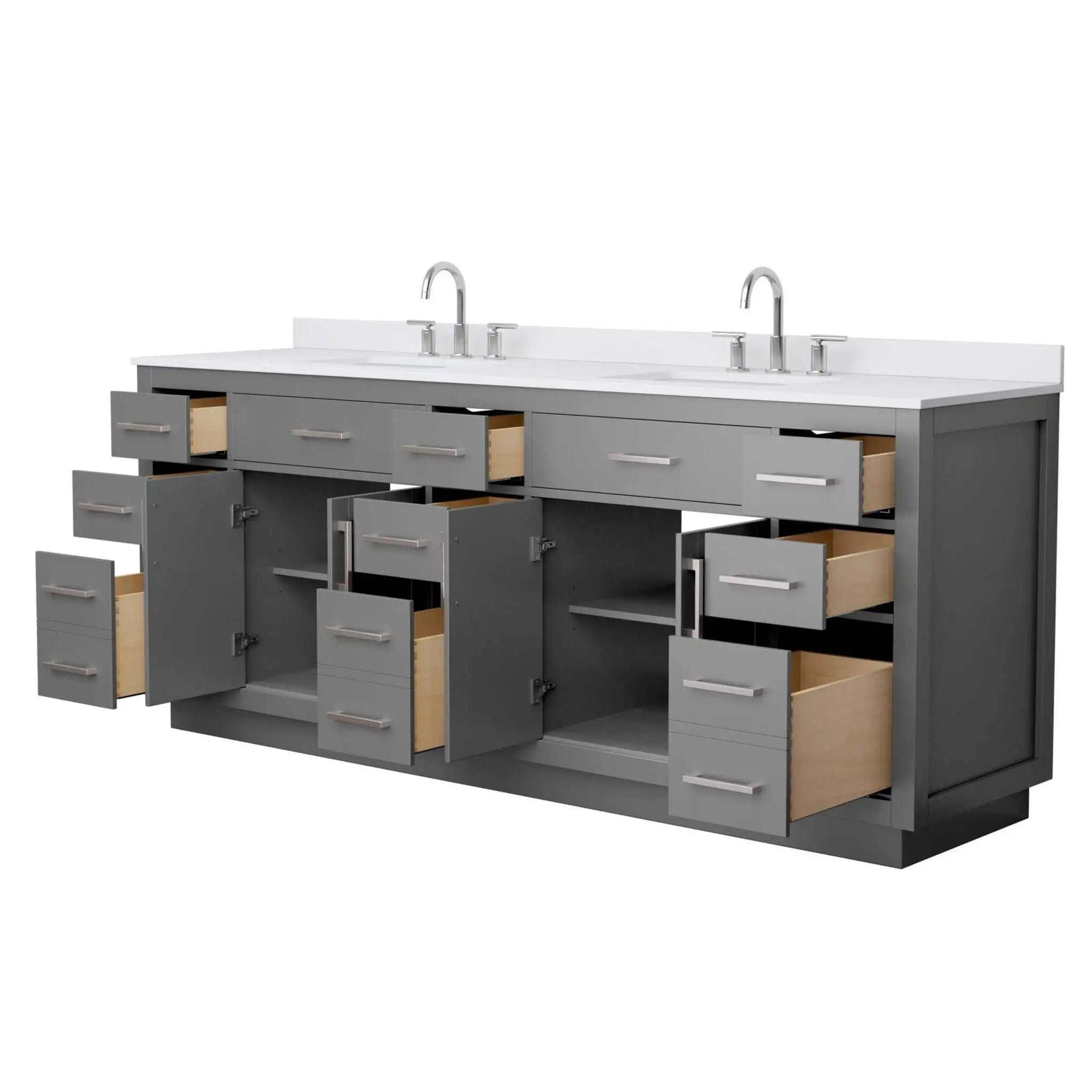 84" Beckett TK Beckett Double Bathroom Vanity with Toe Kick in Dark Gray with Brushed Nickel Trim by Wyndham