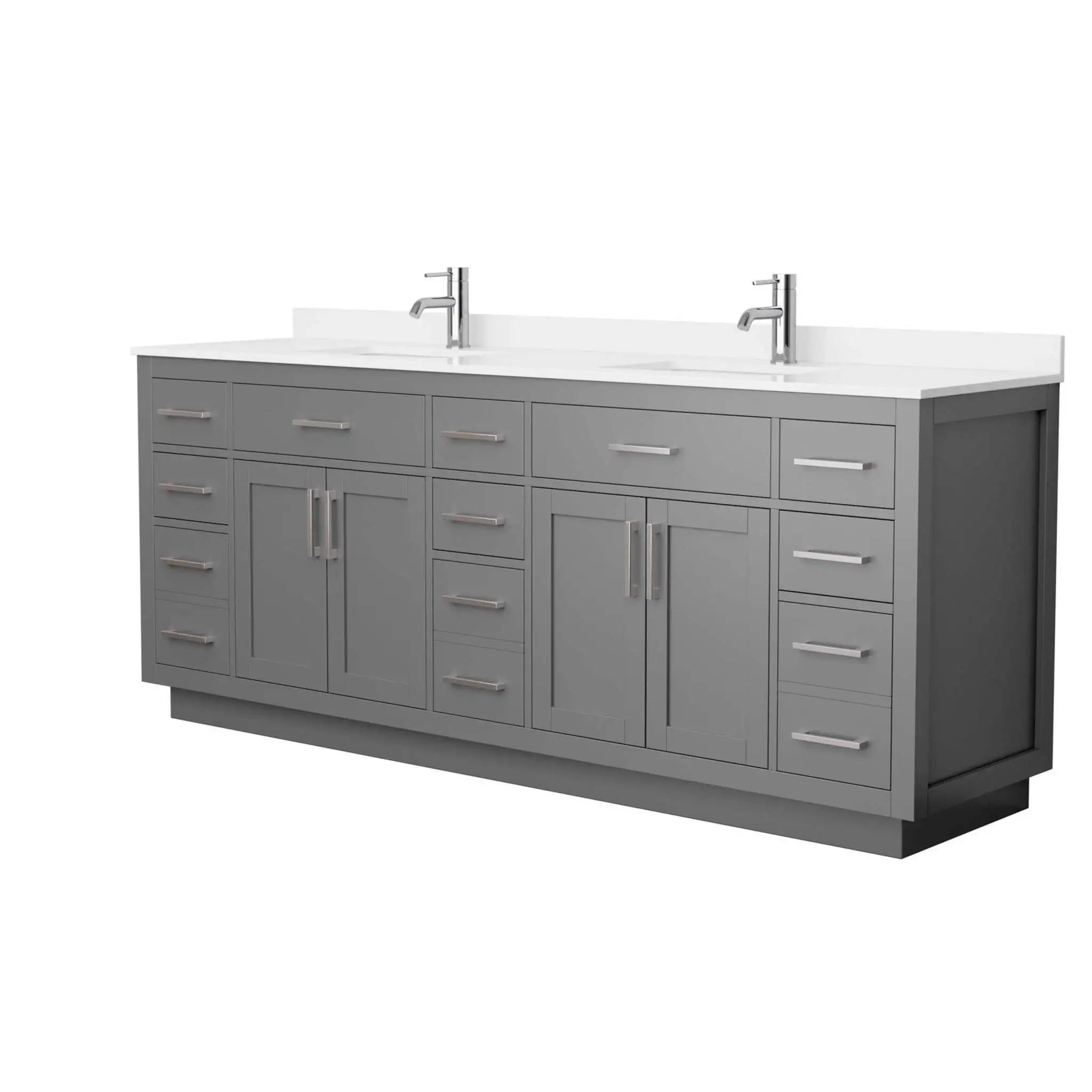 84" Beckett TK Beckett Double Bathroom Vanity with Toe Kick in Dark Gray with Brushed Nickel Trim by Wyndham
