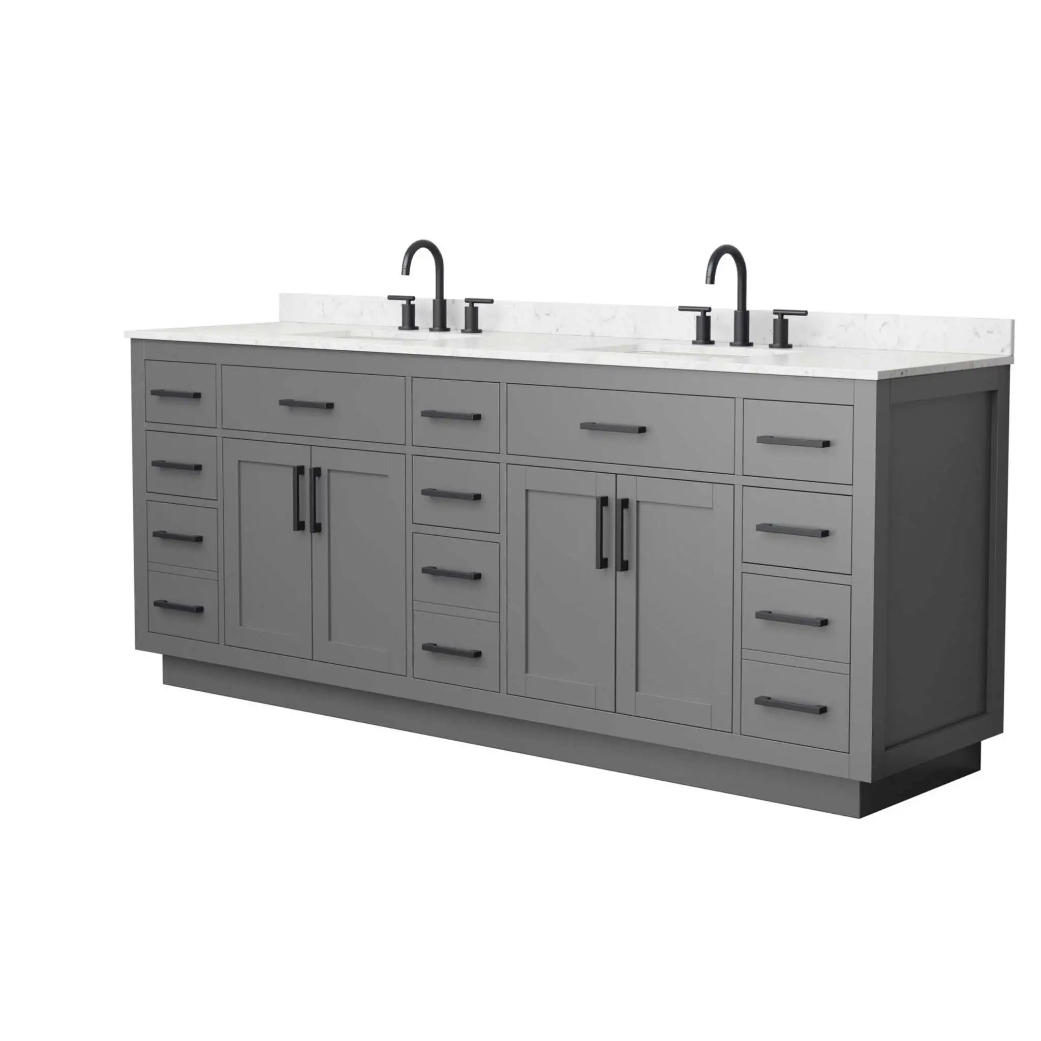 84" Beckett TK Beckett Double Bathroom Vanity with Toe Kick in Dark Gray with Matte Black Trim by Wyndham